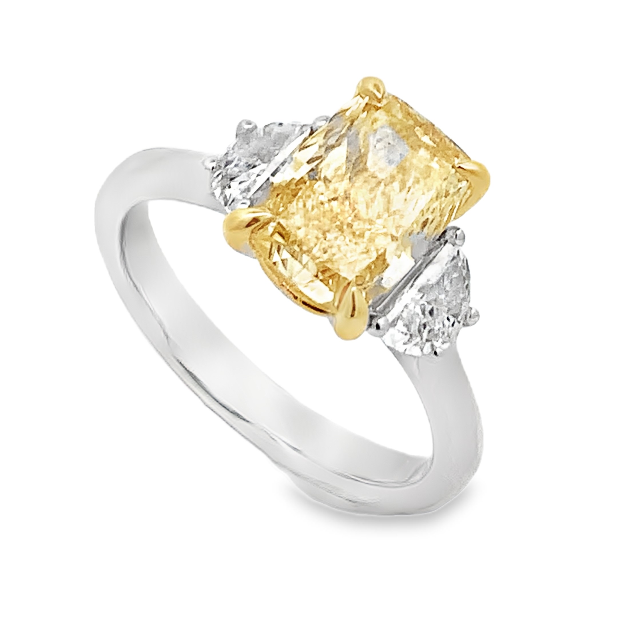 14K White & Yellow Gold 3-Stone Lab Grown Yellow Diamond Engagement Ring