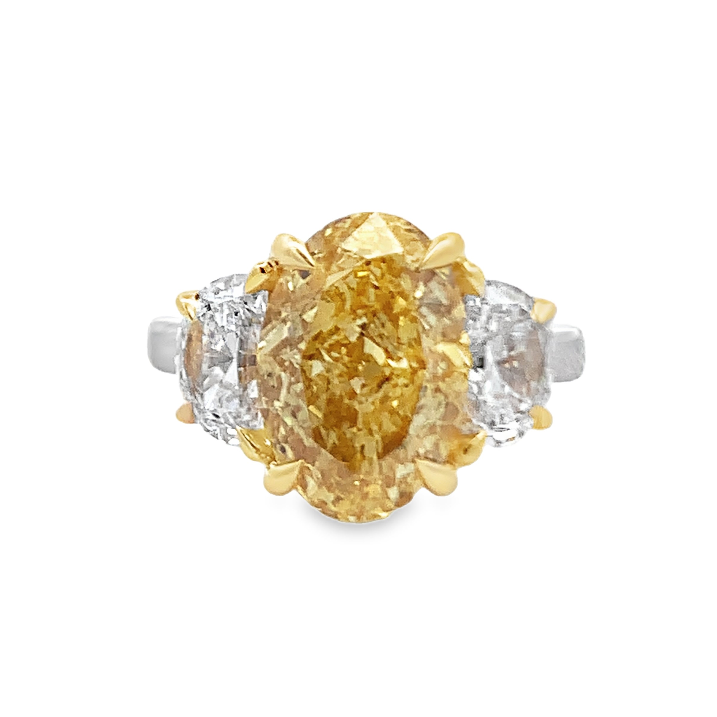 14K White & Yellow Gold 3-Stone Lab Grown Yellow Oval Diamond Engagement Ring