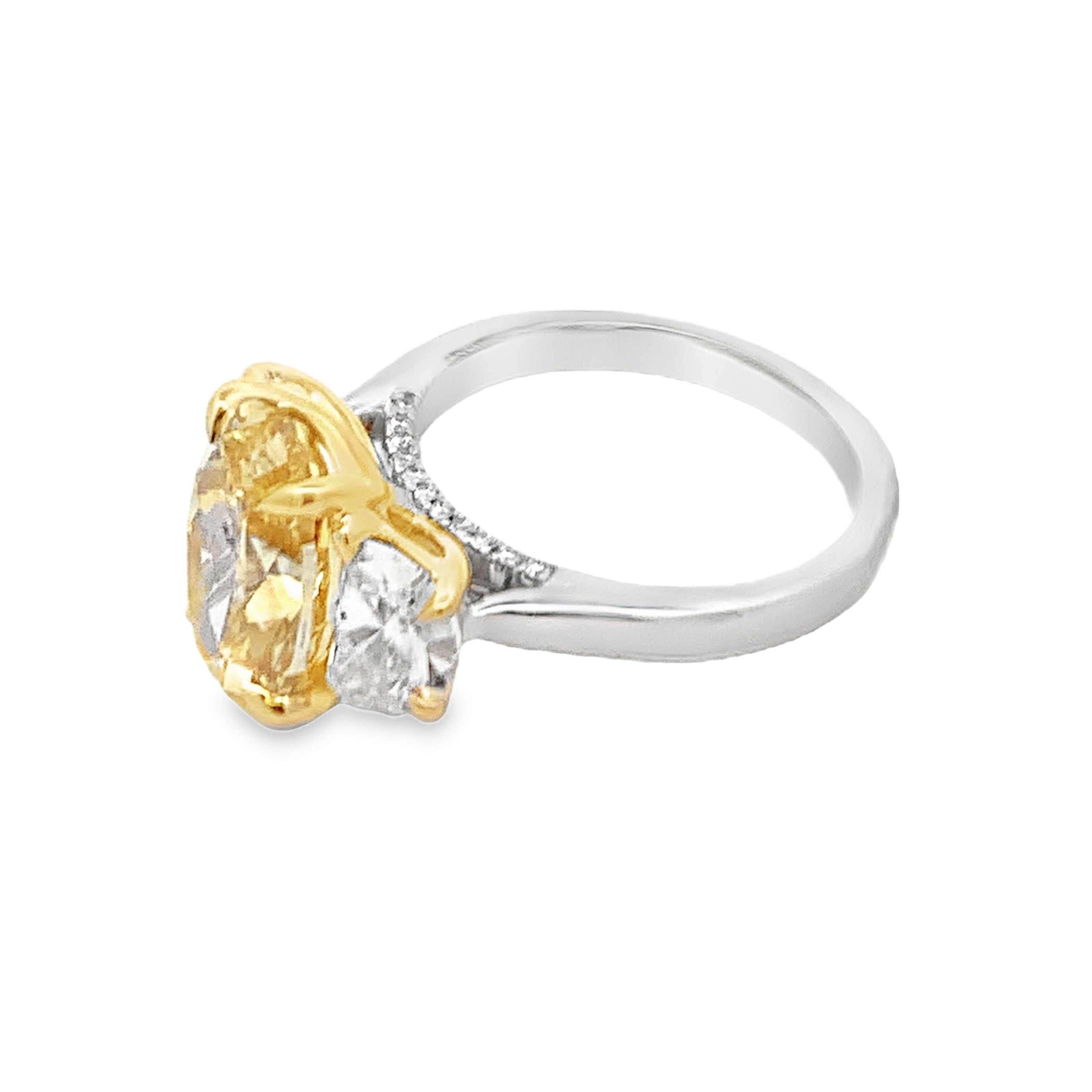 14K White & Yellow Gold 3-Stone Lab Grown Yellow Oval Diamond Engagement Ring