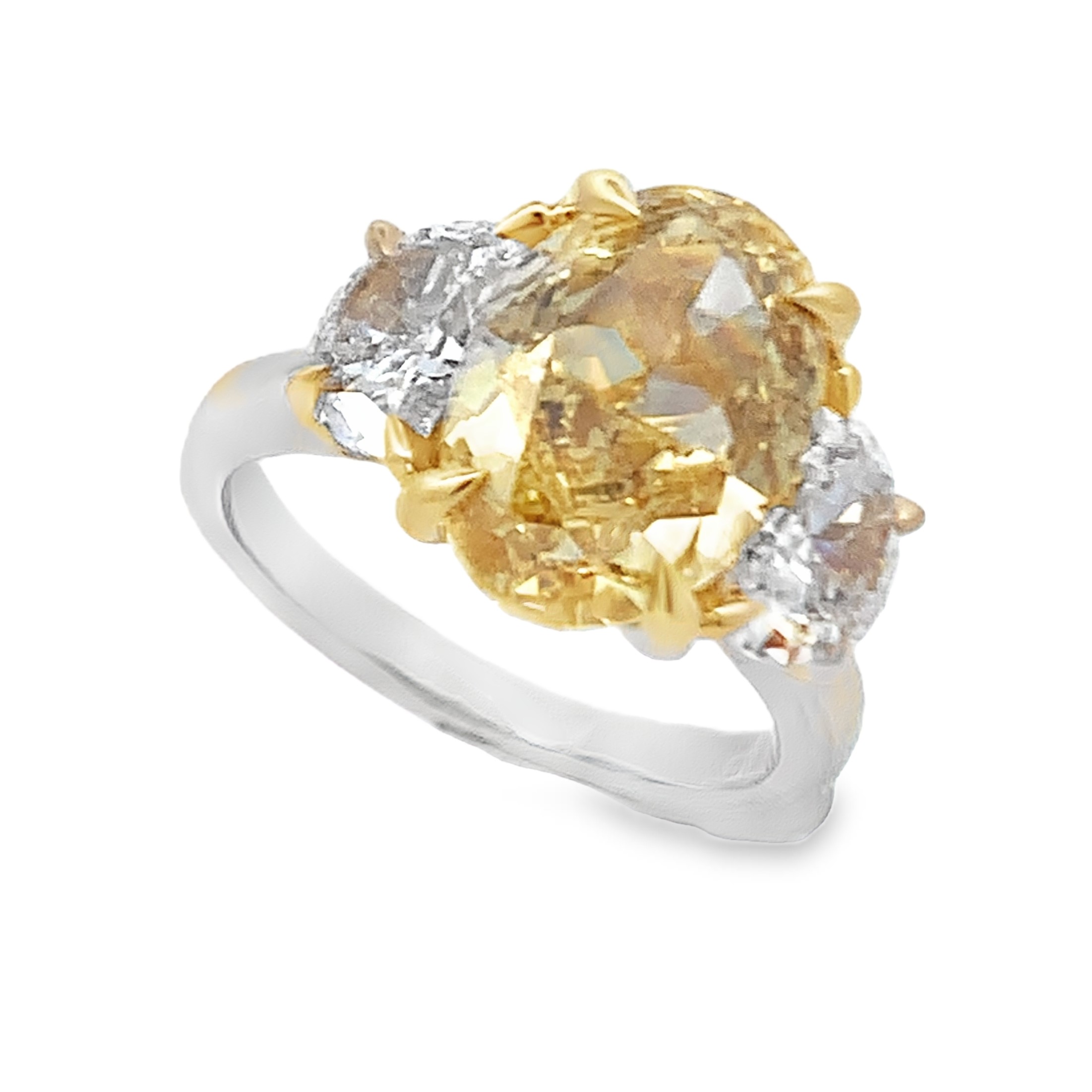 14K White & Yellow Gold 3-Stone Lab Grown Yellow Oval Diamond Engagement Ring