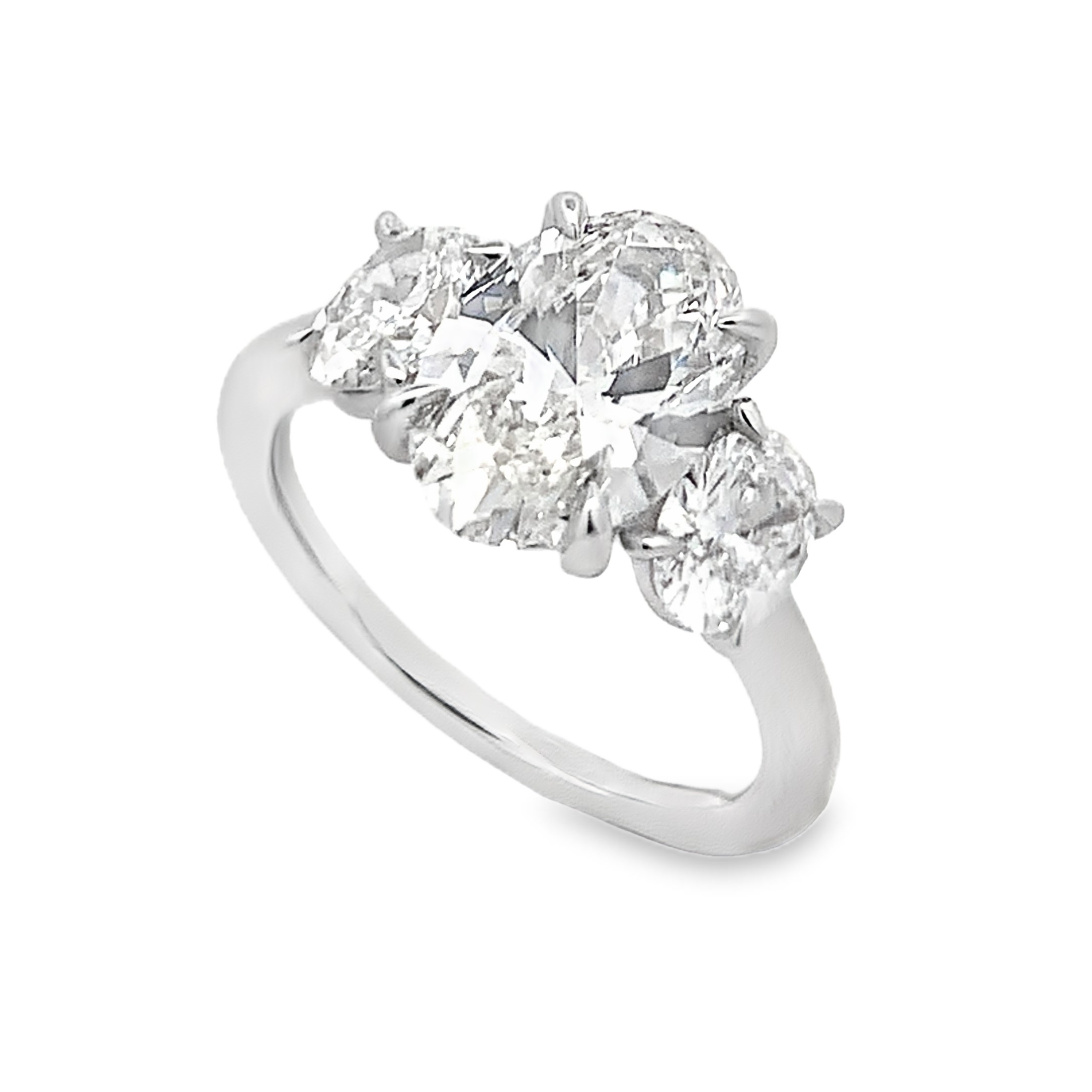 14K White Gold Lab Grown Diamond 3-Stone Oval Engagement Ring