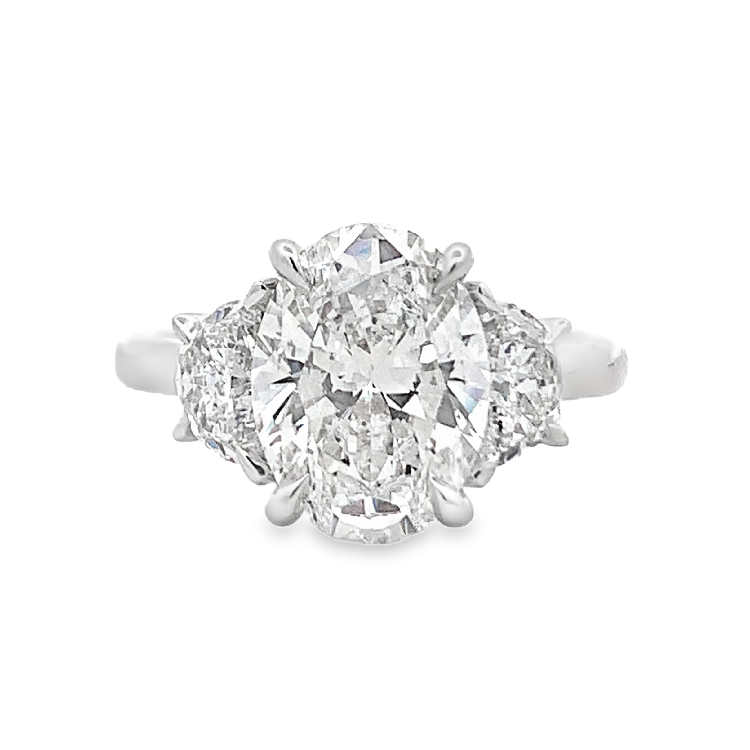 14K White Gold Lab Grown Diamond 3-Stone Oval Engagement Ring