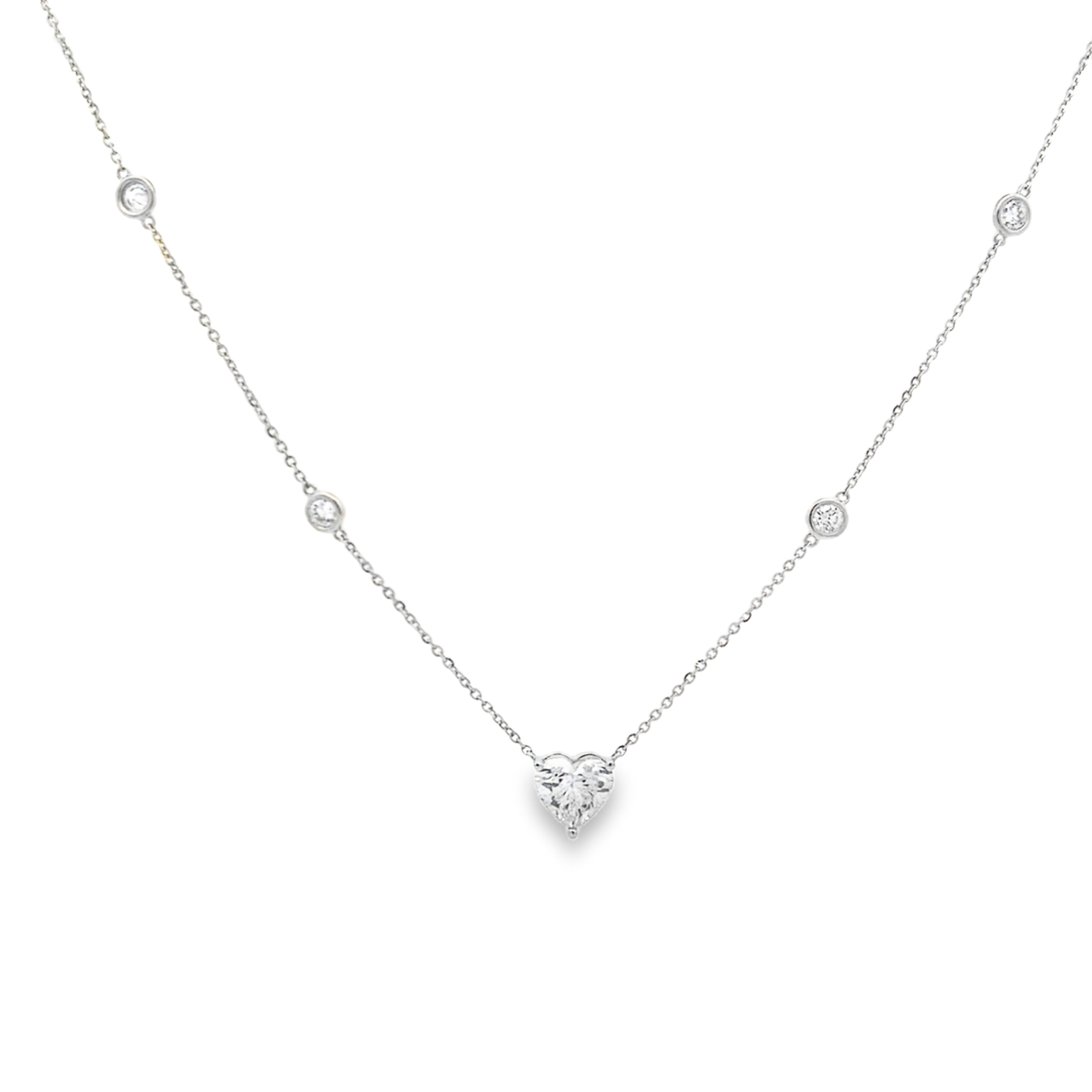 14K White Gold Lab Grown Diamond Heart Center Necklace