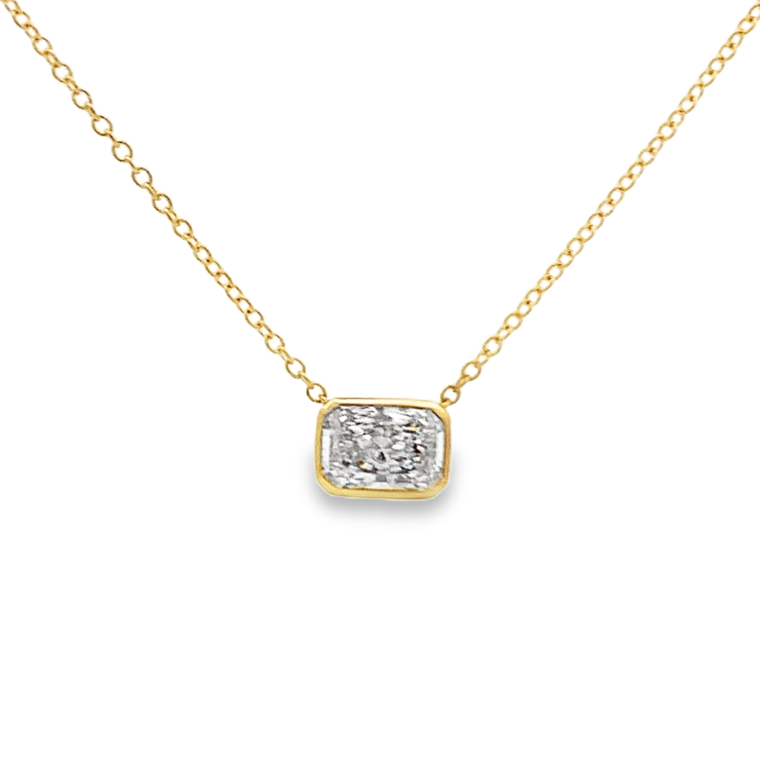 14K Yellow Lab Grown Bezel Set Radiant Cut Diamond Necklace 18