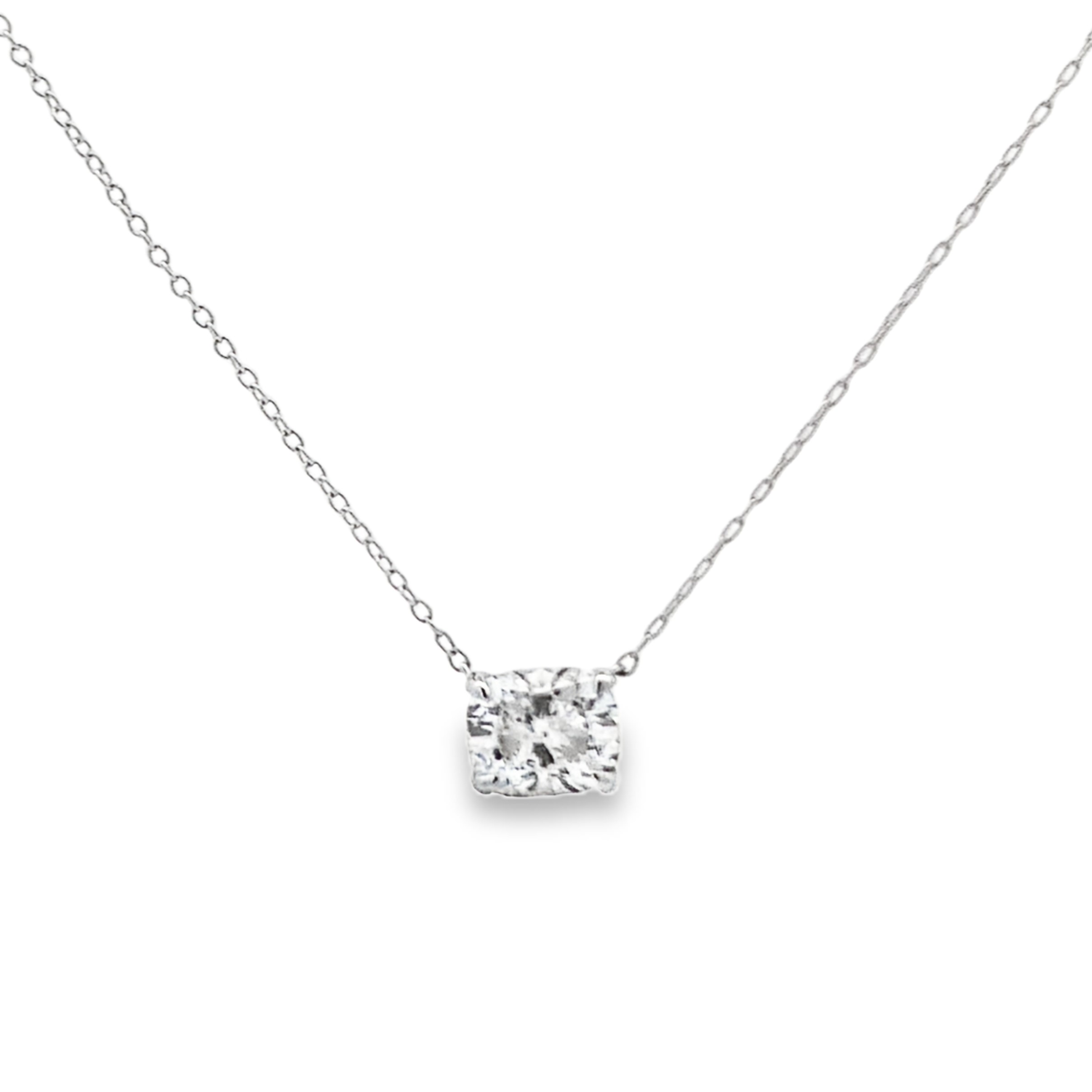 14K White Gold Lab Grown Cushion Solitaire Diamond Pendant