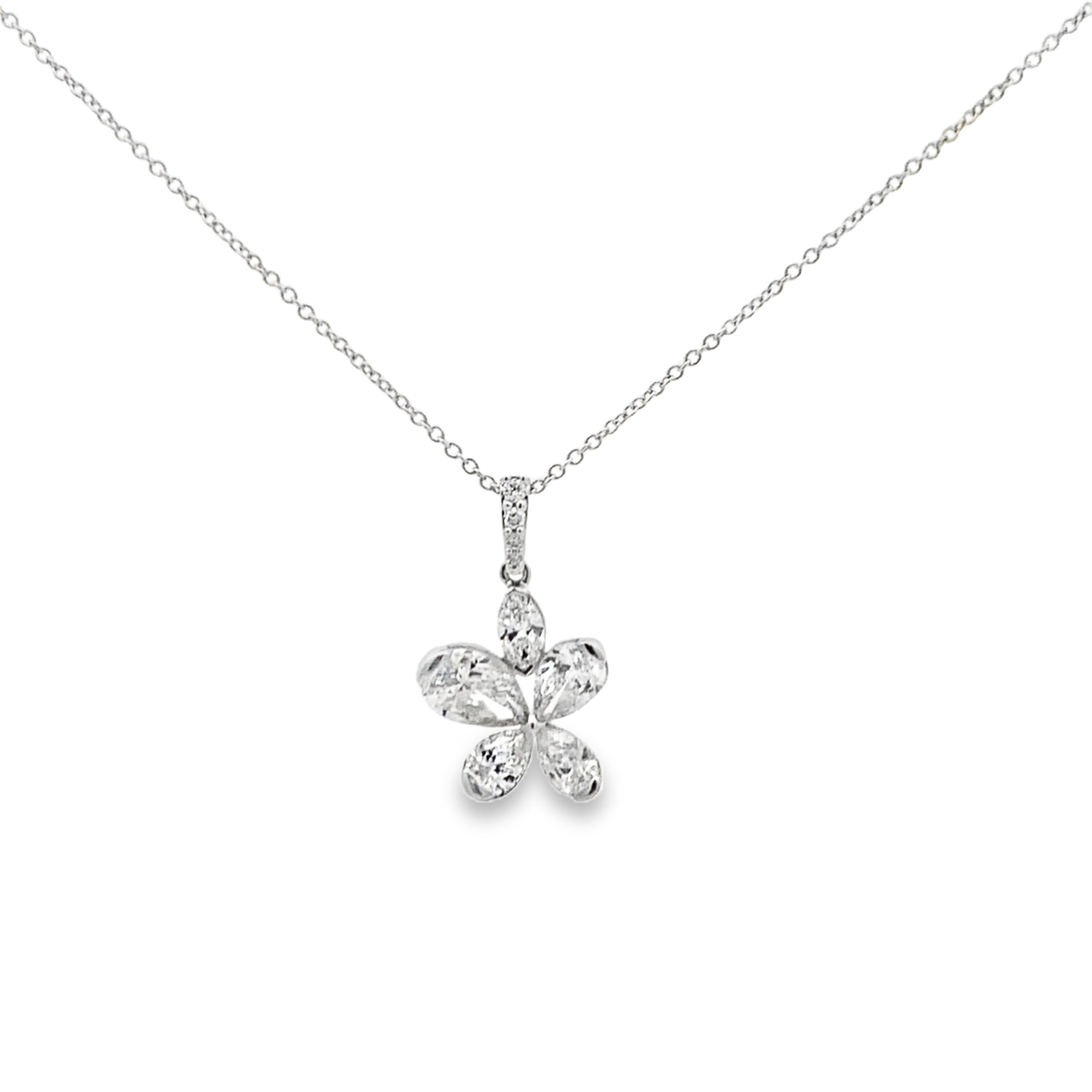 14K White Gold Lab Grown Diamond Flower Pendant