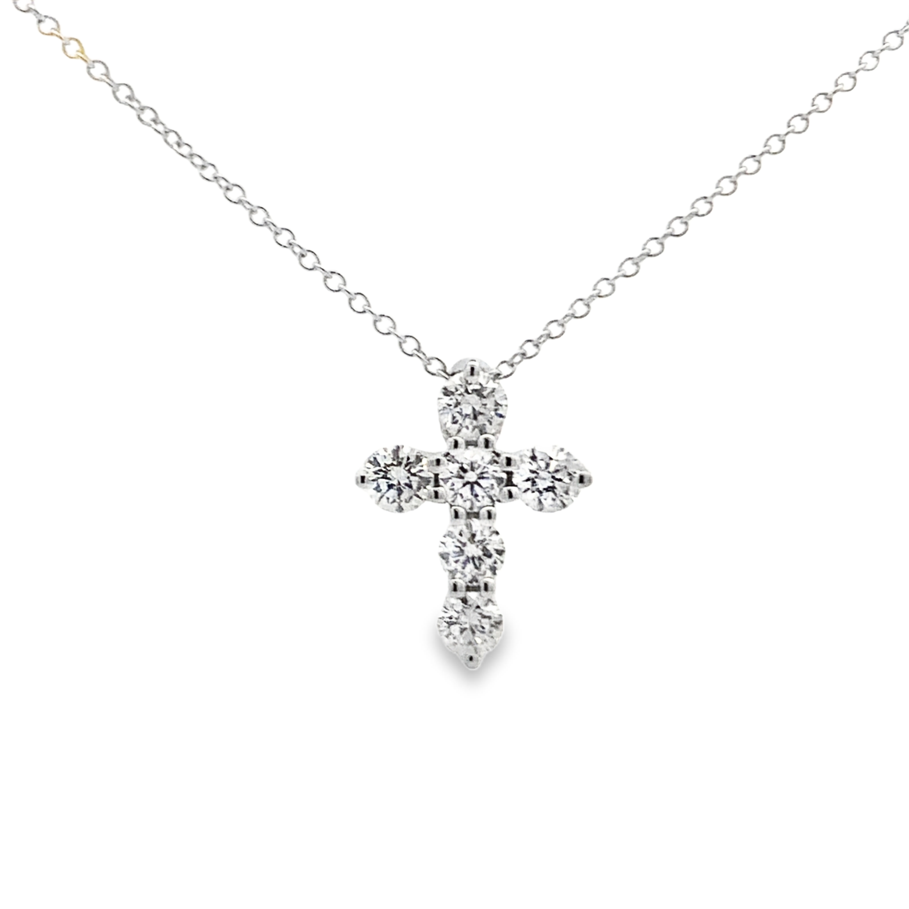 14K White Lab Grown Diamond Cross Pendant Necklace 18