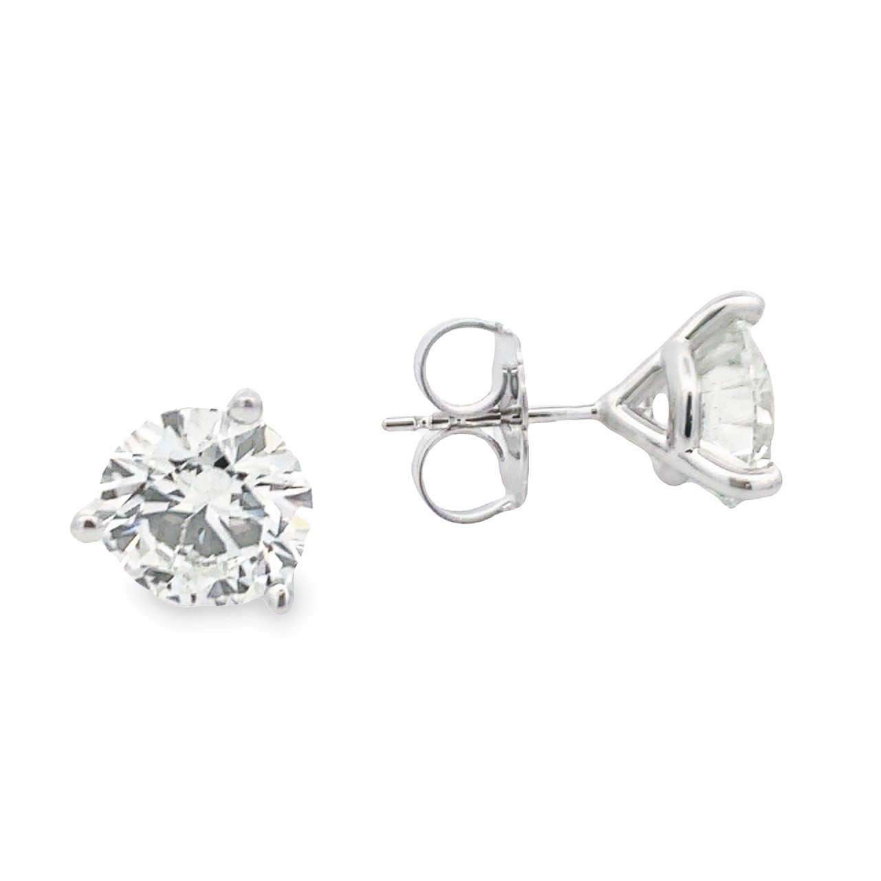 14K White Gold Lab Grown Diamond Stud Earrings 6.28 CTW with 1 Lab Grown Round Brilliant Cut Diamond 3.14ct G SI1 IGI Cert # LG603341433 and 1 Round Brilliant Cut Diamond 3.14ct G SI1 IGI Cert # LG600381449