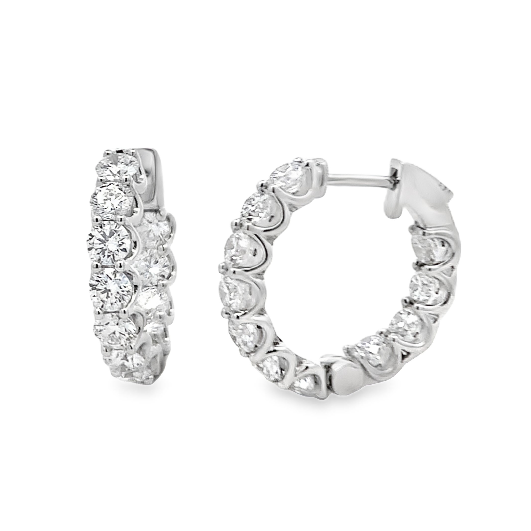 14K White Gold Lab Grown Diamond Inside-Out Hoop Earrings with 22 Lab Grown Round Diamonds 3.52ct G VS