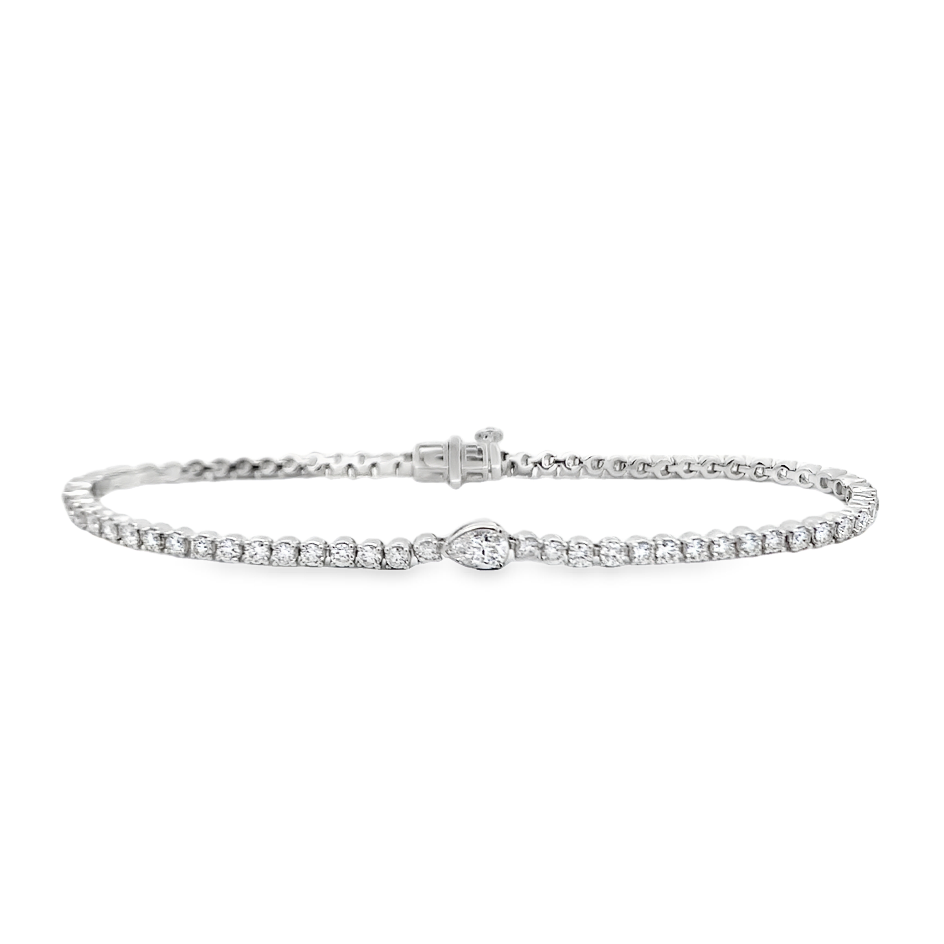 14K White Gold Lab Grown Pear-Accent Tennis Bracelet