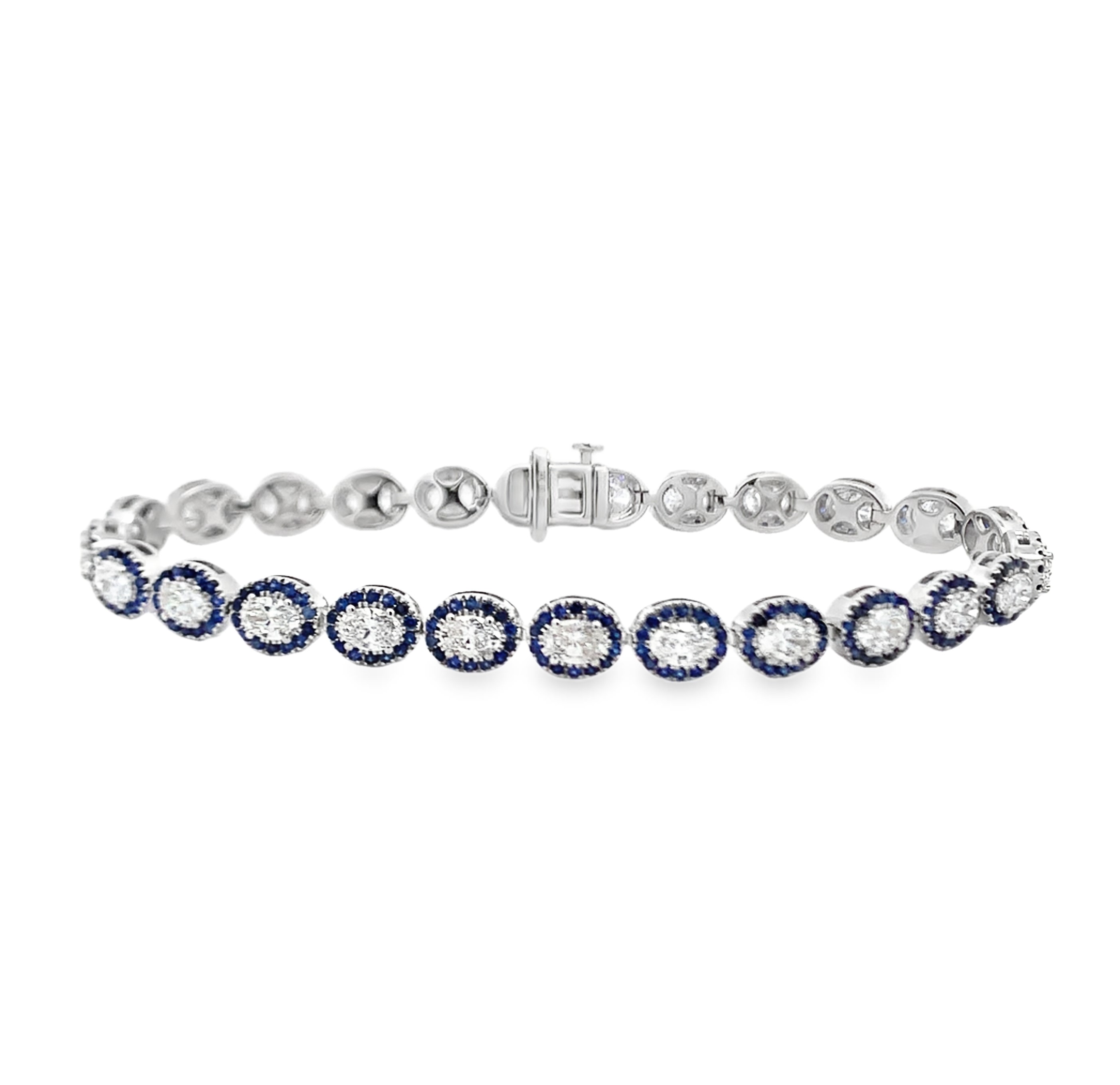 14K White Gold Lab Grown Diamond & Sapphire Halo Bracelet