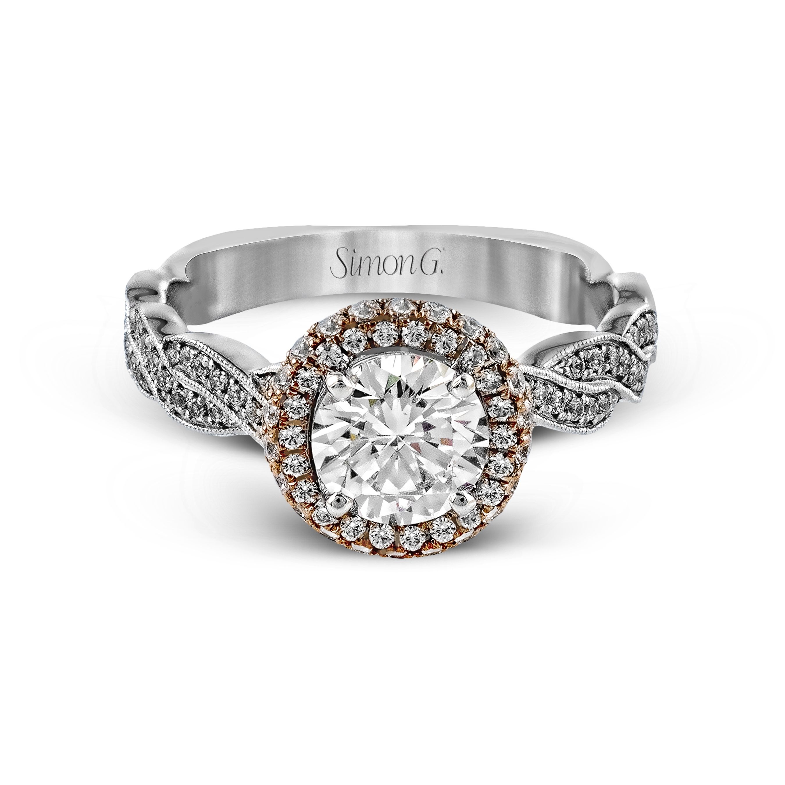 MR2133 Platinum and Rose Gold Round Cut Engagement Ring