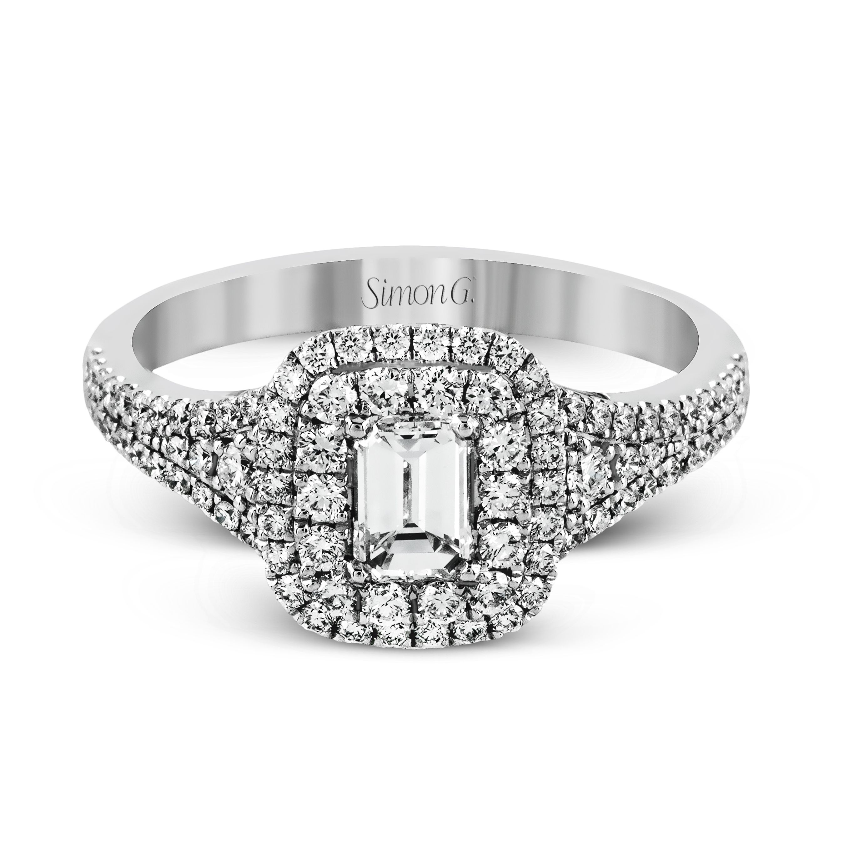 MR2274 Passion Collection Platinum Emerald Cut Engagement Ring