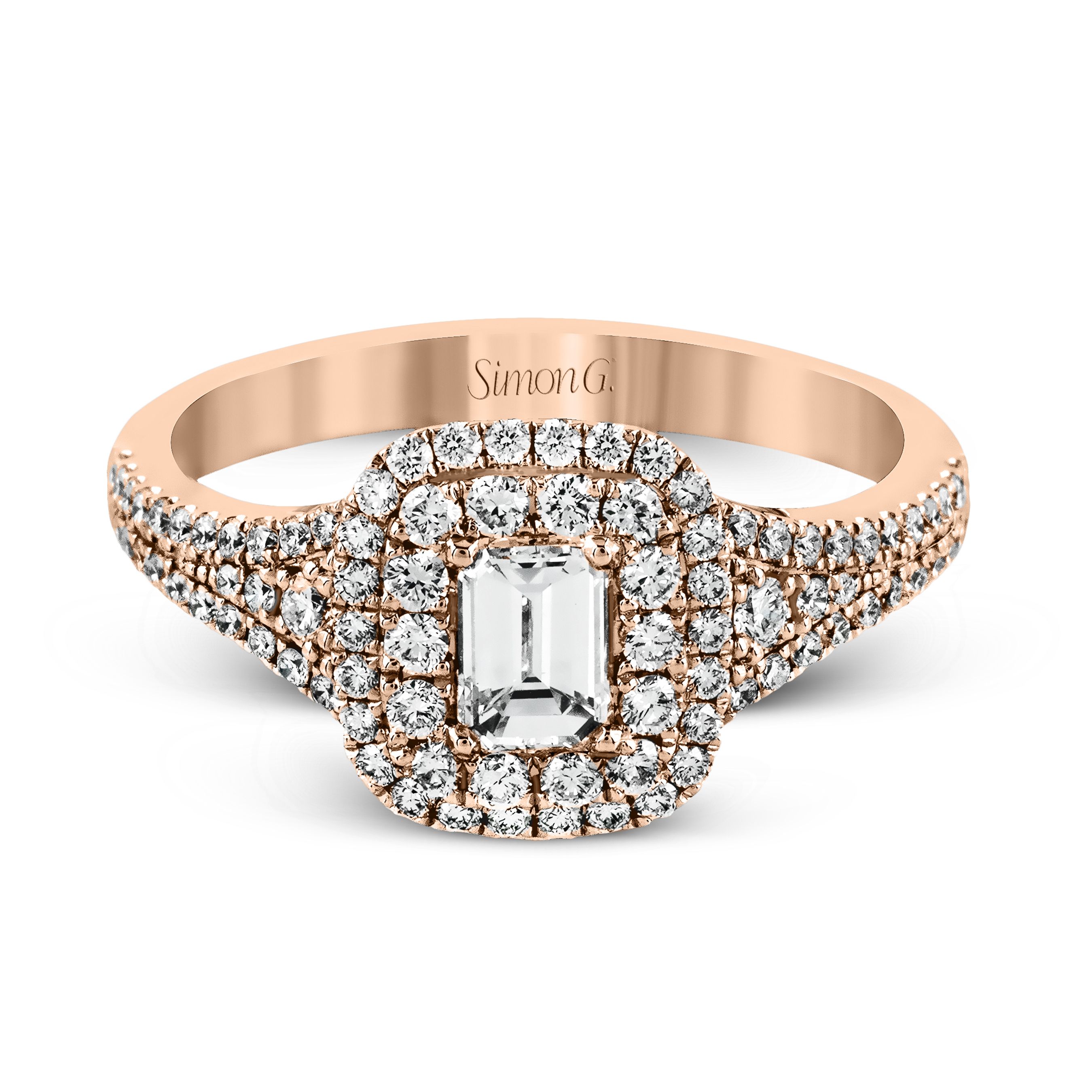 MR2274 Passion Collection Rose Gold Emerald Cut Engagement Ring