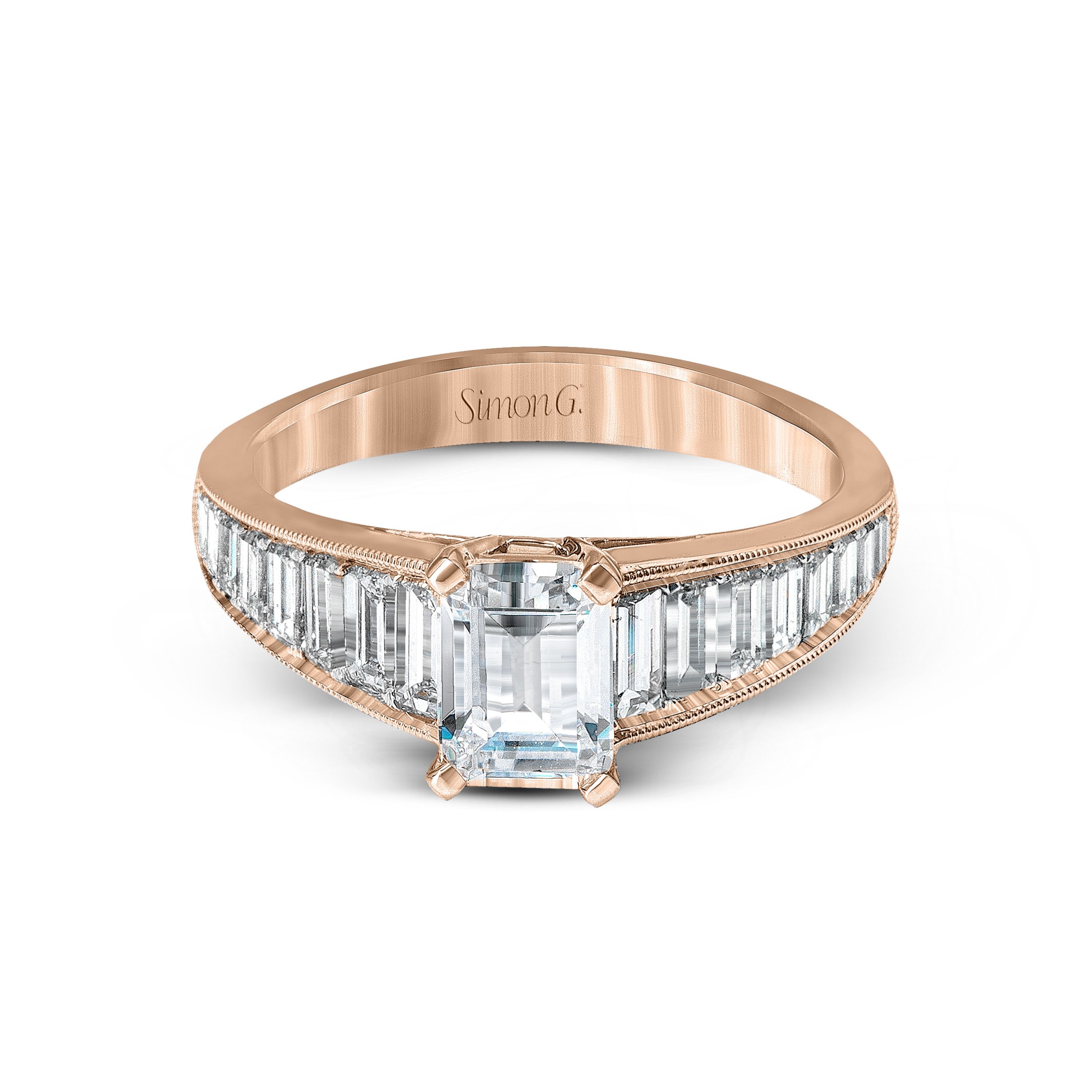 MR2393 Vintage Explorer Collection Rose Gold Emerald Cut Engagement Ring