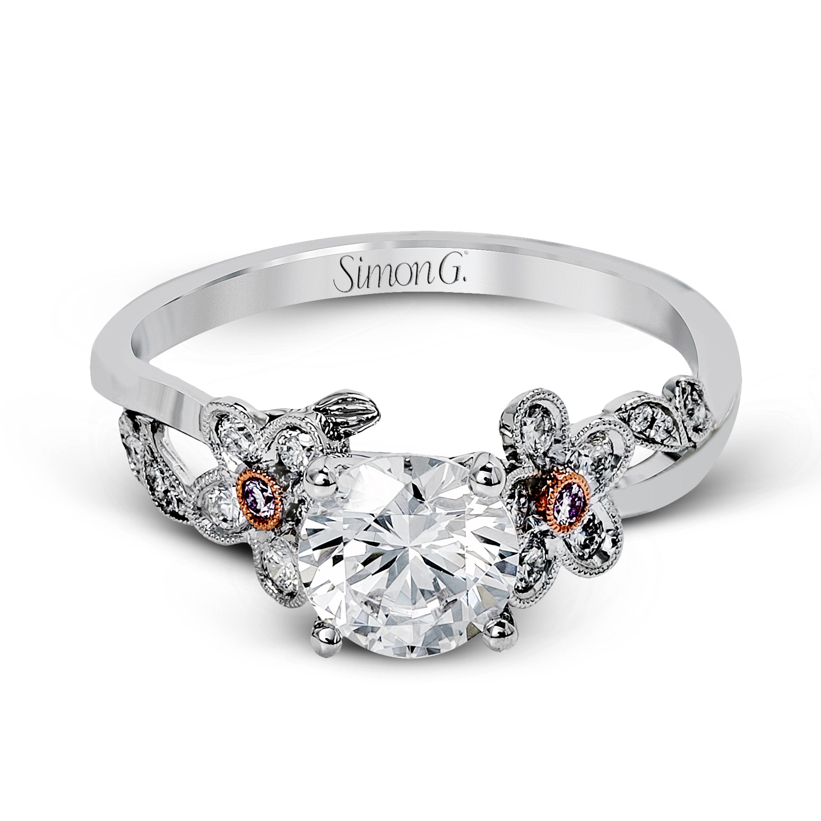 MR2615 Platinum and Rose Gold Round Cut Engagement Ring