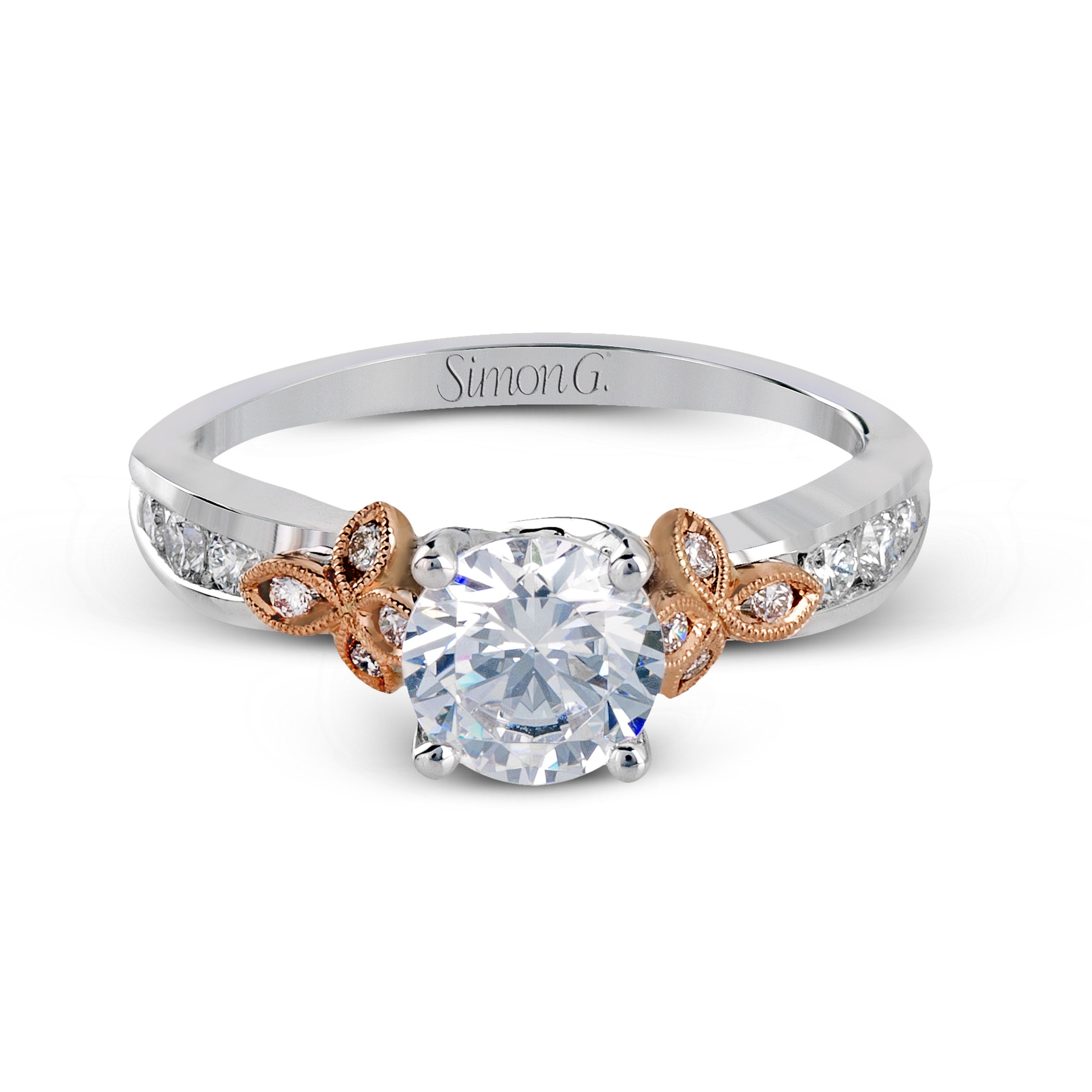 MR2646 Platinum and Rose Gold Round Cut Engagement Ring