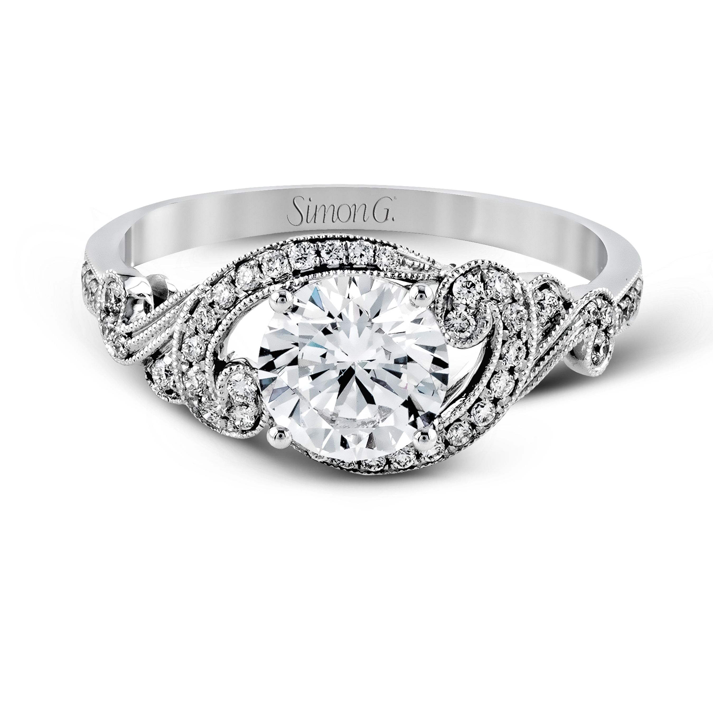 TR529 Vintage Explorer Collection White Gold Round Cut Engagement Ring