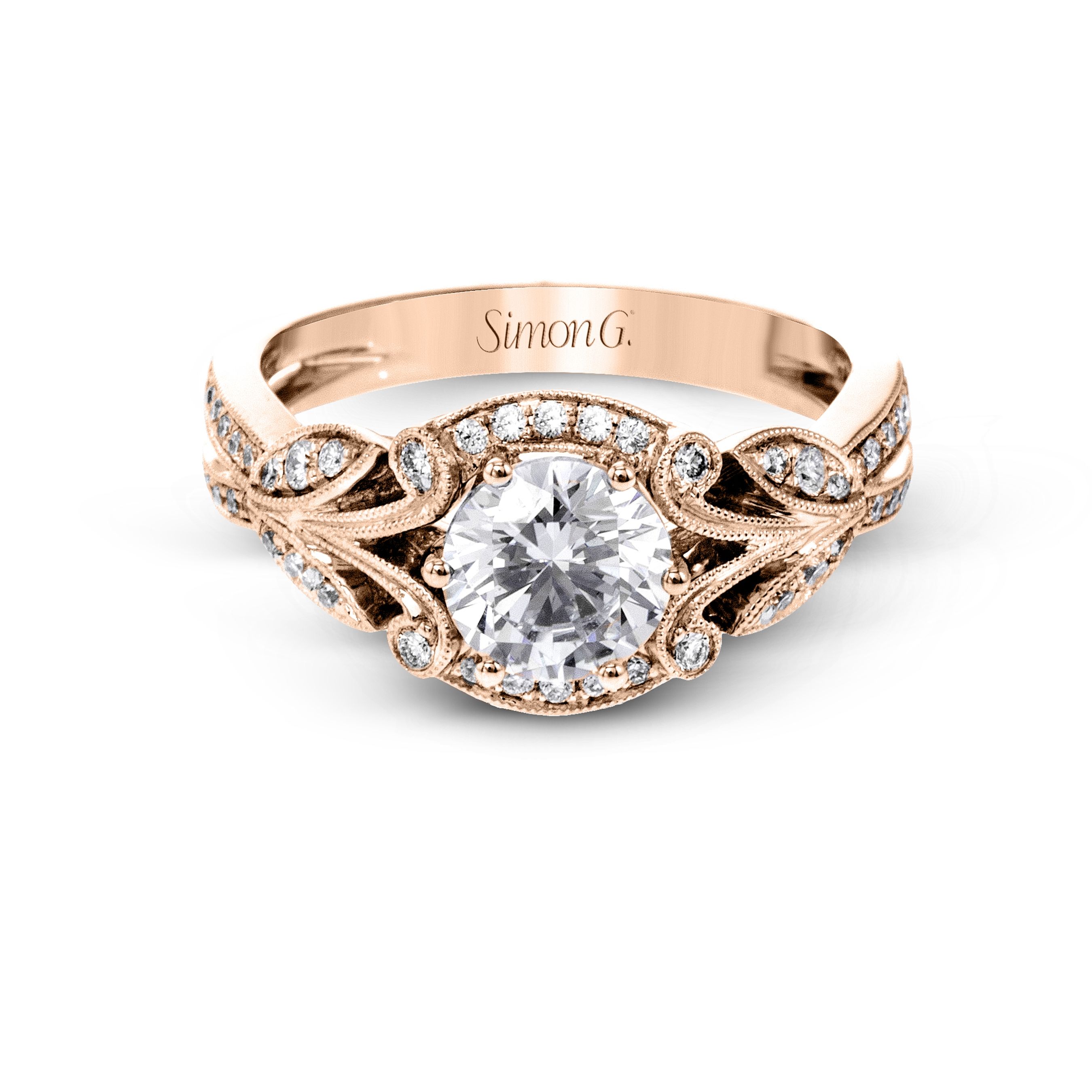 TR629 Garden Collection Rose Gold Round Cut Engagement Ring