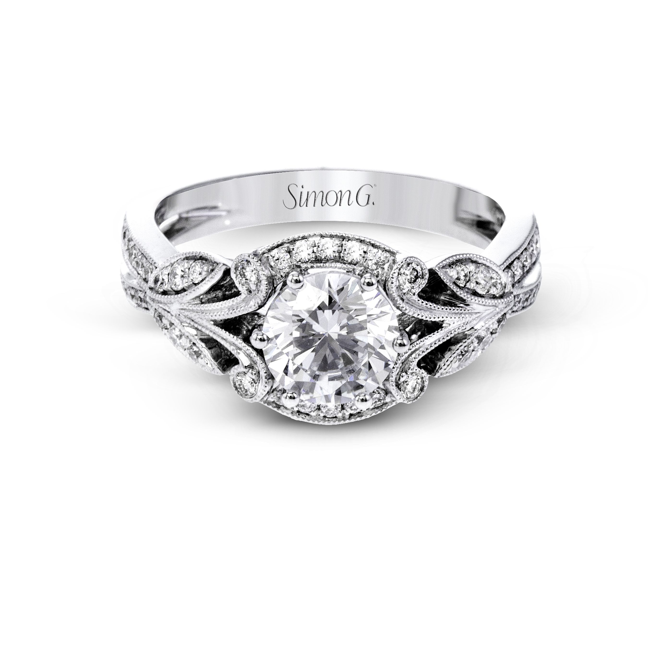 TR629 Garden Collection White Gold Round Cut Engagement Ring