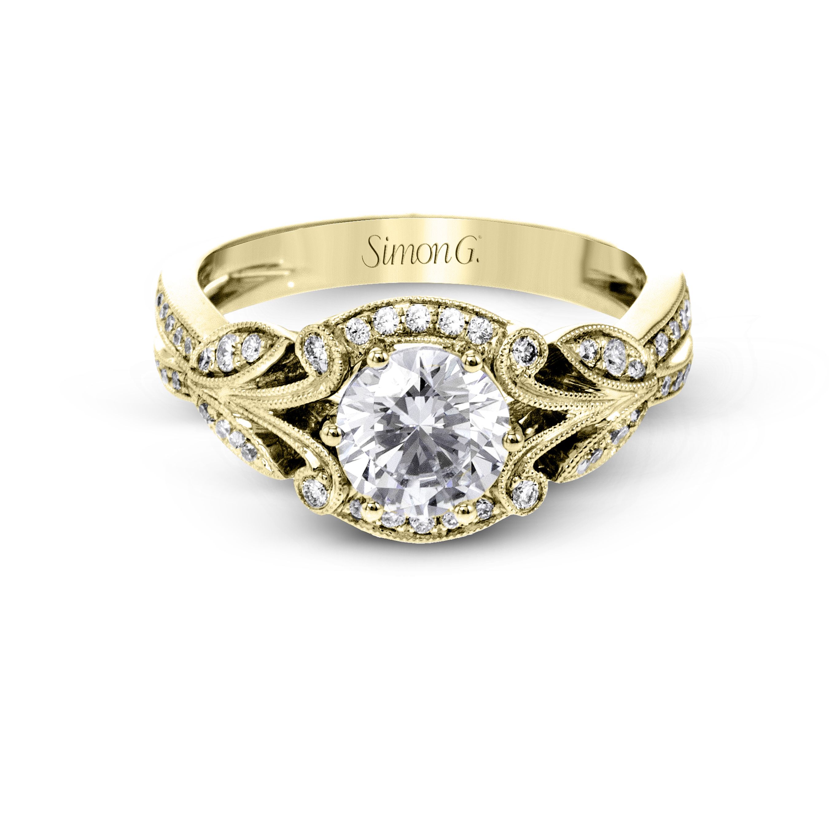 TR629 Garden Collection Yellow Gold Round Cut Engagement Ring
