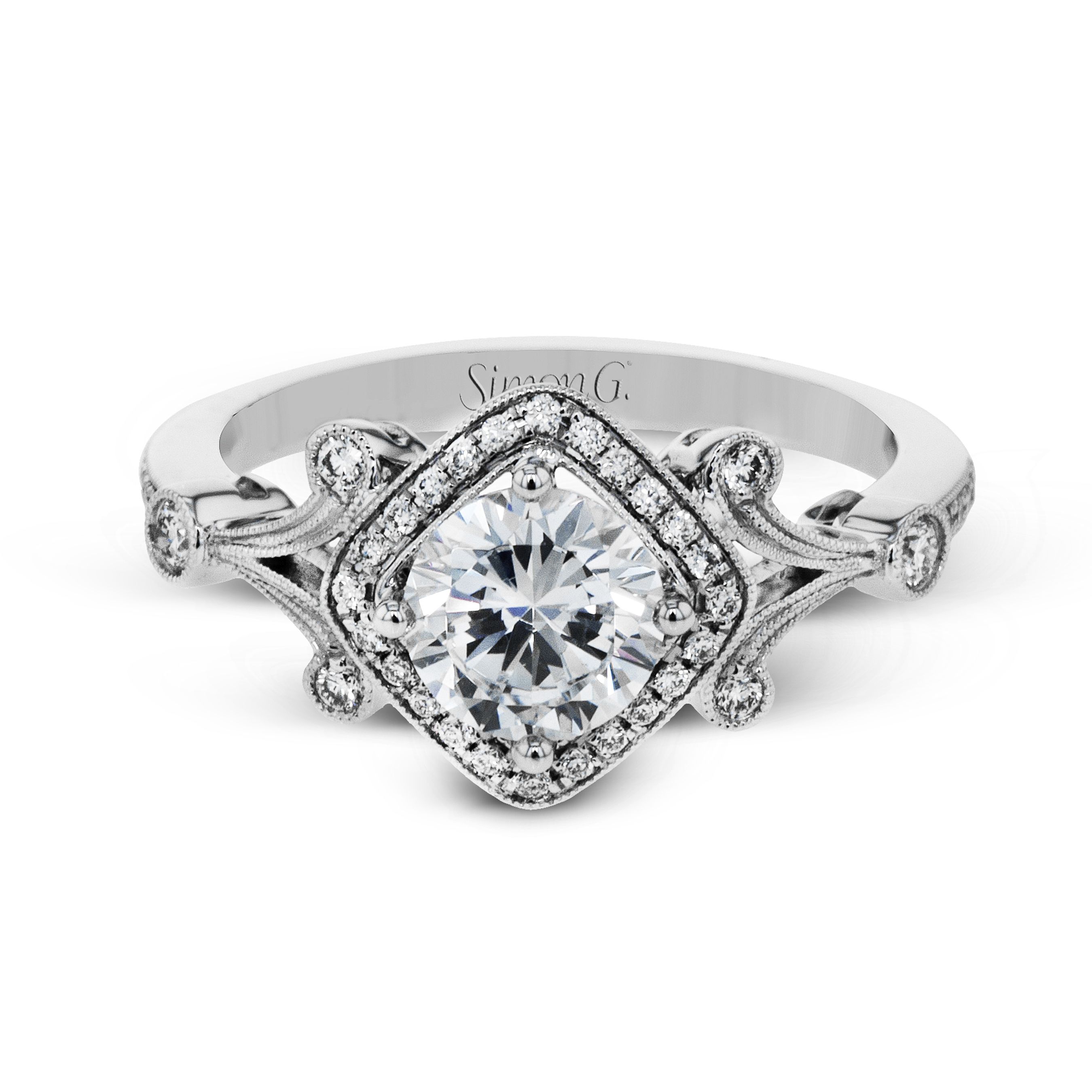 TR656 Vintage Explorer Collection White Gold Round Cut Engagement Ring