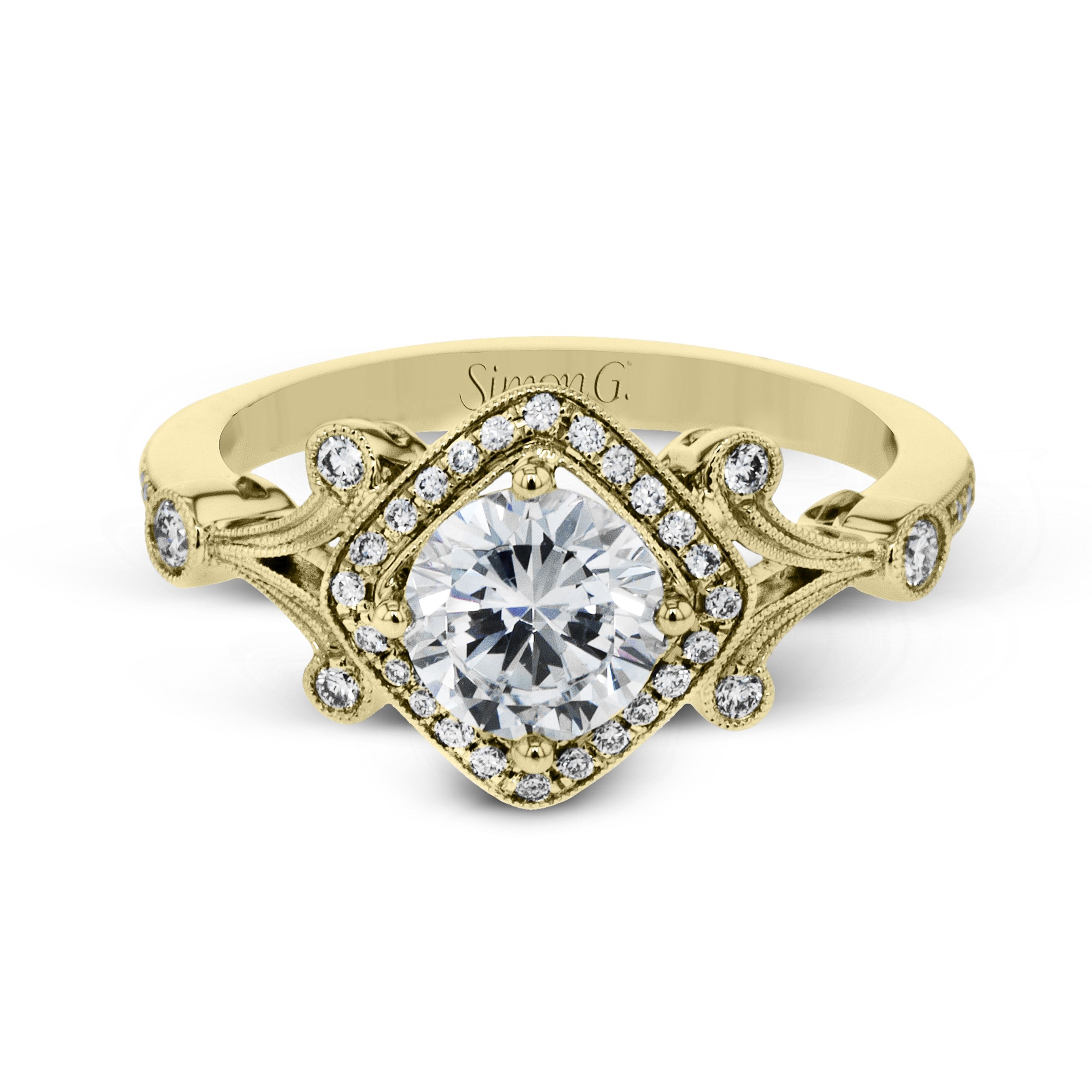 TR656 Vintage Explorer Collection Yellow Gold Round Cut Engagement Ring