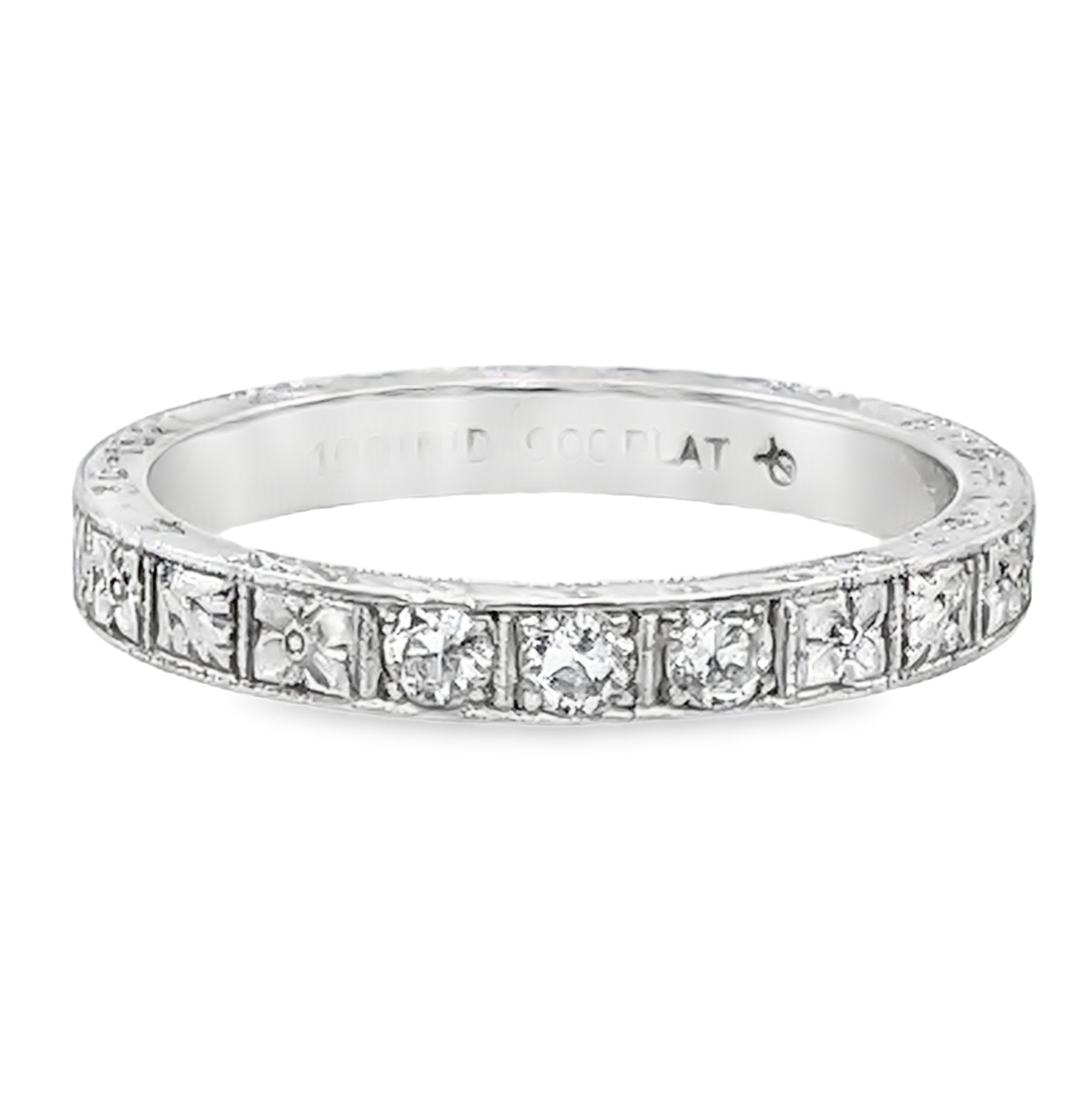 Platinum 3-Stone Engraved Band