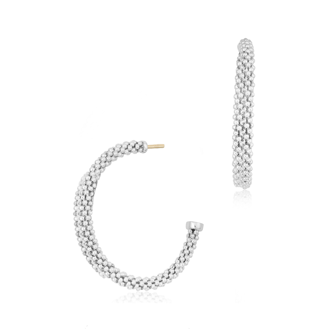 Sterling Silver Lagos 28Mm Caviar Hoop Earrings