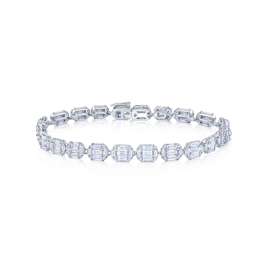 18K White Gold Sunburst Collection Emerald Station Diamond Tennis Bracelet - B-19550-0-DIA-18KW