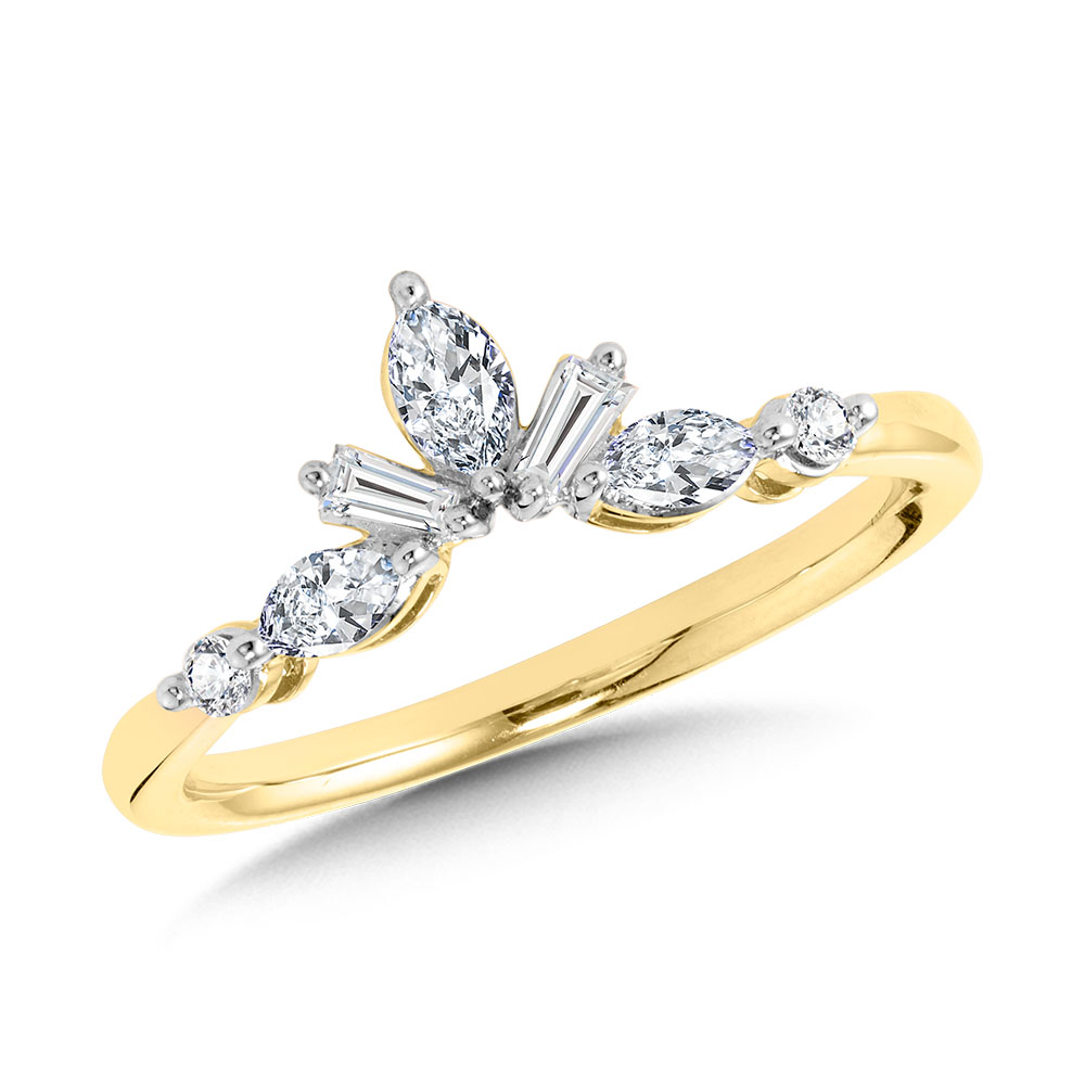 Yellow Gold 1/3ctw Marquise and Baguette Diamond Chevron Band