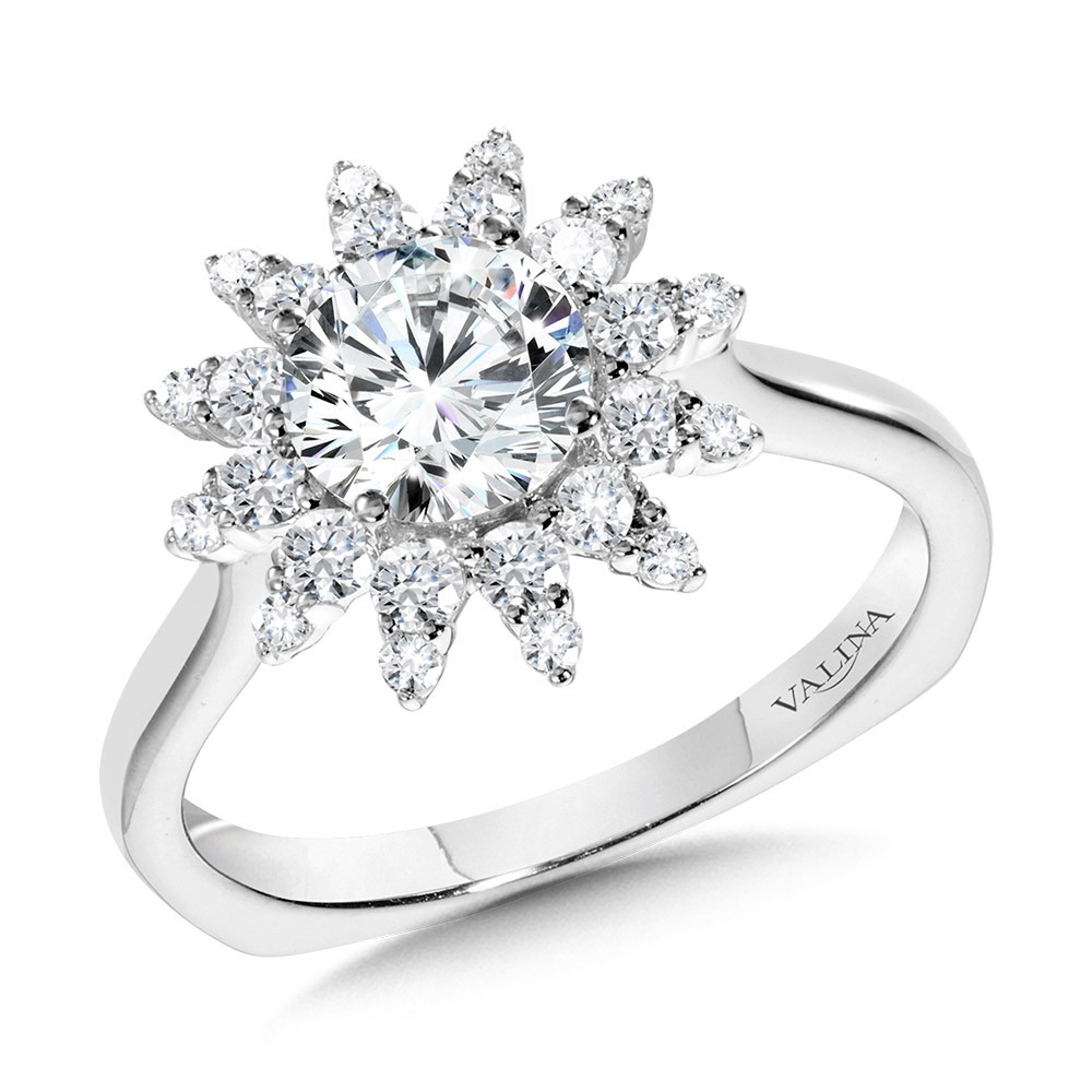 White Gold 1/2ctw Diamond Floral Halo Engagement Ring l VALINA