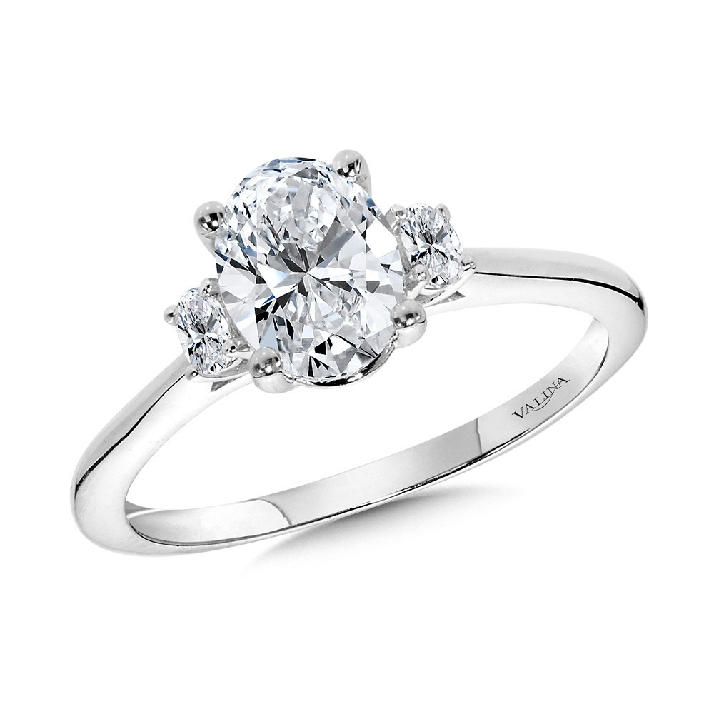 White Gold 1/5ctw Three-Stone Oval-cut Diamond Solitaire Engagement Ring l VALINA