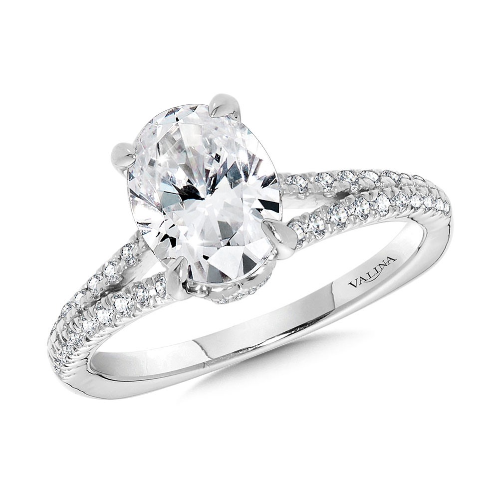 White Gold 1/3ctw Oval-cut Split Shank Diamond Engagement Ring l VALINA