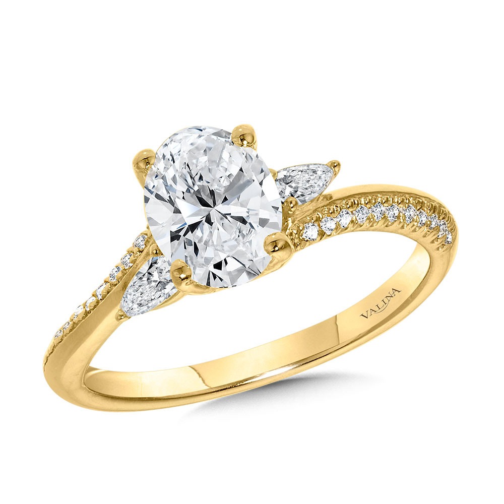 Yellow Gold Oval Three Stone Diamond Engagement Ring l VALINA