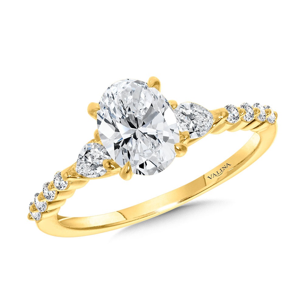 Yellow Gold 1/2ctw Oval-cut with Pear-Accent Scalloped Diamond Engagement Ring l VALIINA