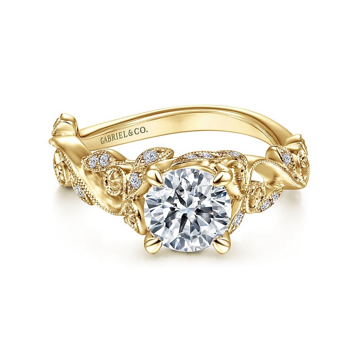 Yellow Gold Floral Round Diamond Engagement Ring