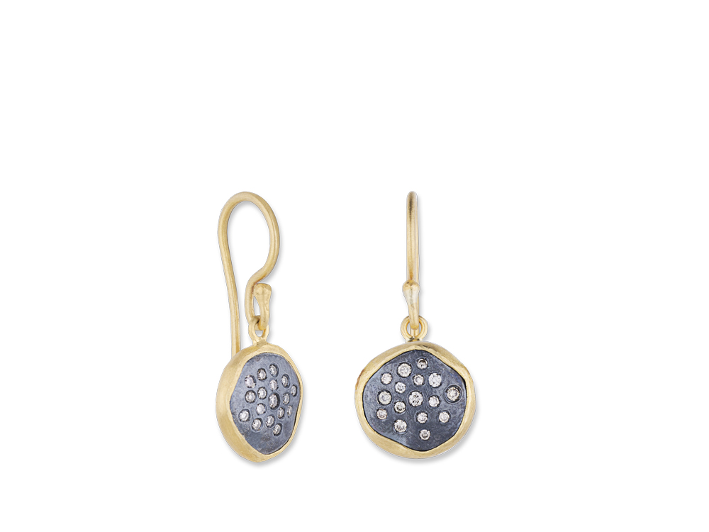 LIKA BEHAR 1/4ctw Cognac Diamond 22K Yellow Gold and Oxidized Silver Drop Earrings