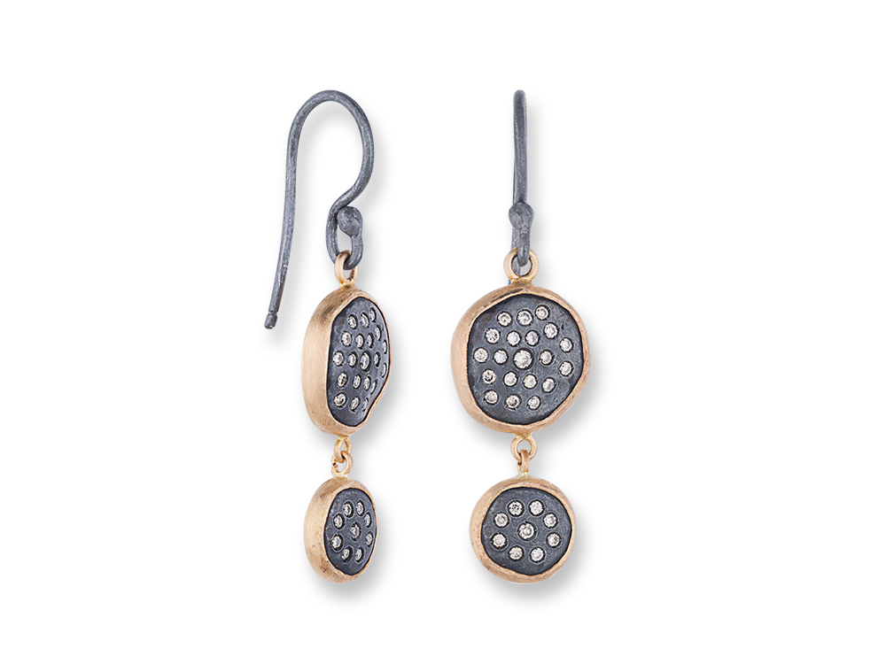 LIKA BEHAR Cognac Diamond 22k Rose Gold and Oxidized Silver Drop Earrings