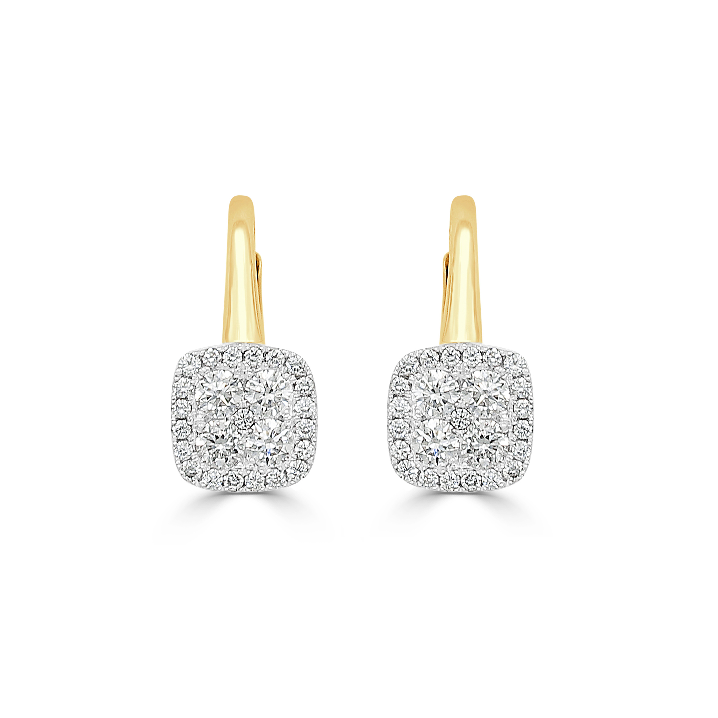 3/5ctw Round Diamond Cluster Cushion Two-Tone Drop Earrings