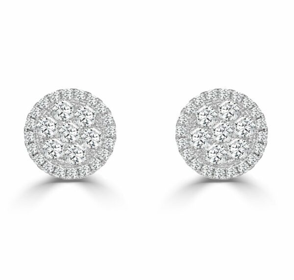 1ctw Round Diamond Cluster White Gold Stud Earrings l Medium