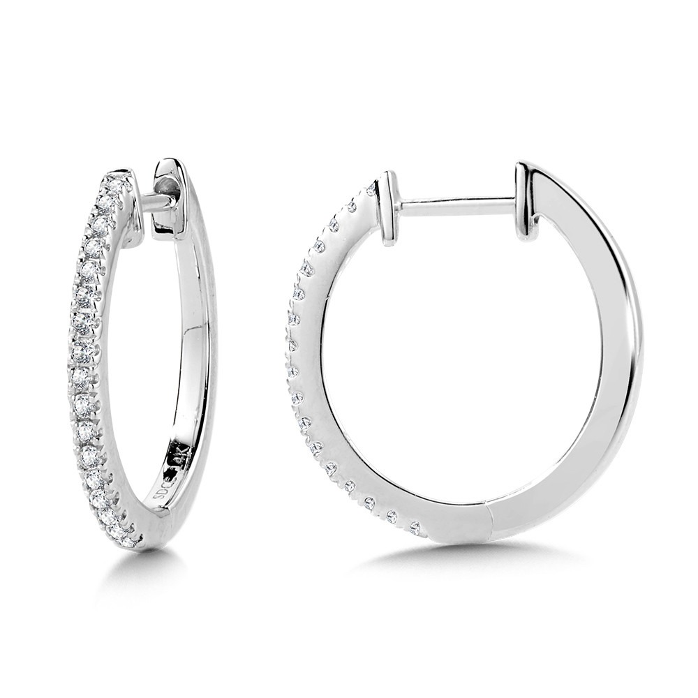 White Gold 1/10ctw Diamond Round Petite Hoop Earrings