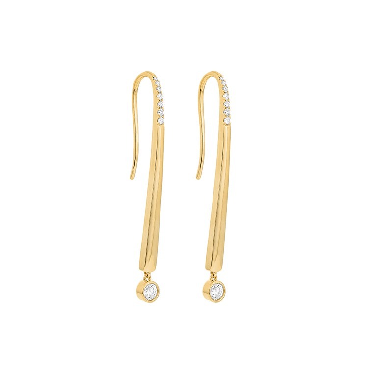 1/4ctw Diamond Bezel set Yellow Gold Drop Earrings