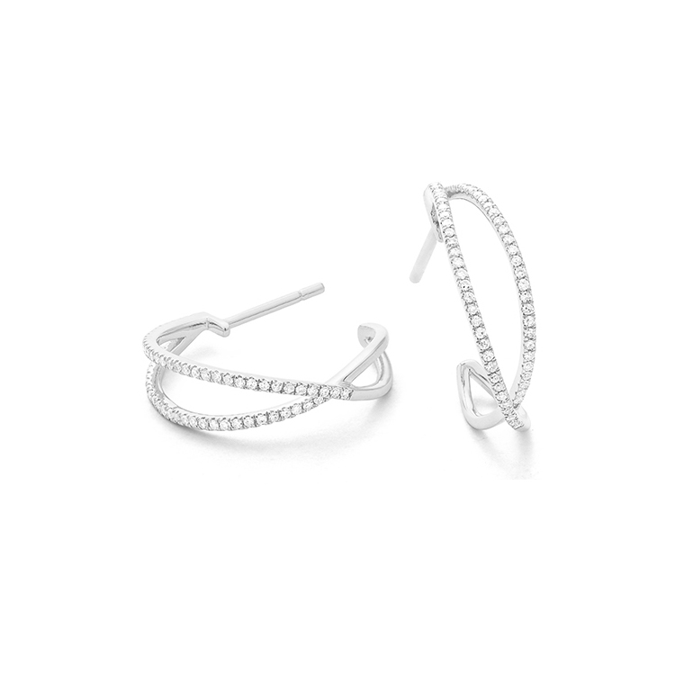 1/3ctw Round Diamond White Gold Hoop Earrings