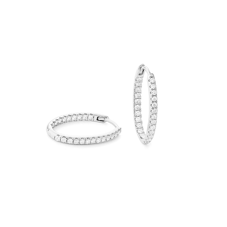 3/5ctw Diamond Oval Inside Out White Gold Hoop Earrings