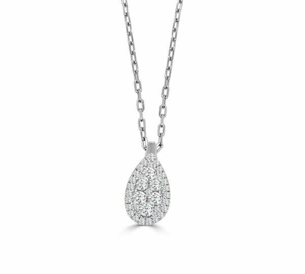 18".26cts FG VS 14KW Round Diamond pear-shaped Cluster Pendant Necklace by Frederic Sage 13.5mm x 5.5