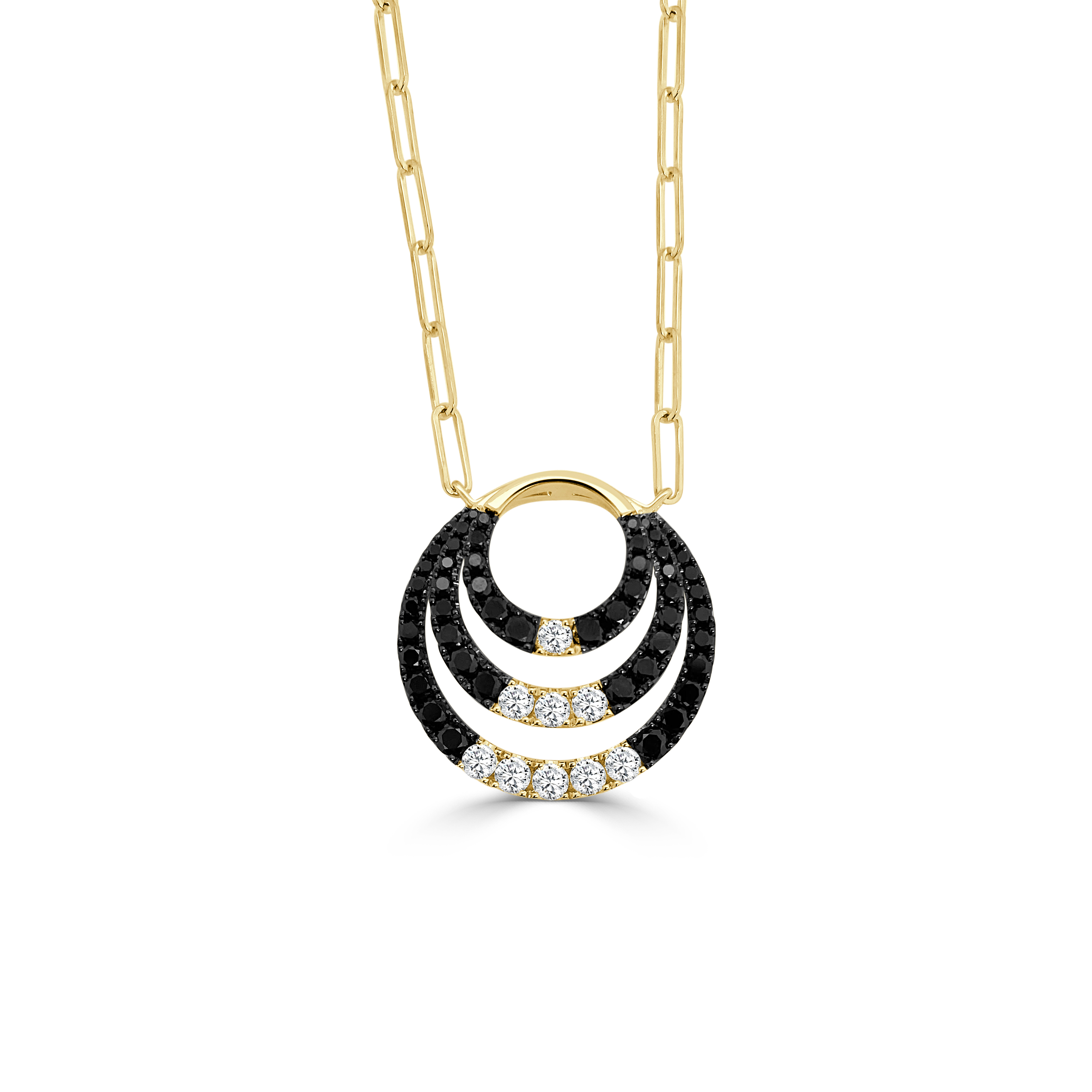 1 1/2ctw Black and White Diamond Yellow Gold Circle Pendant Necklace