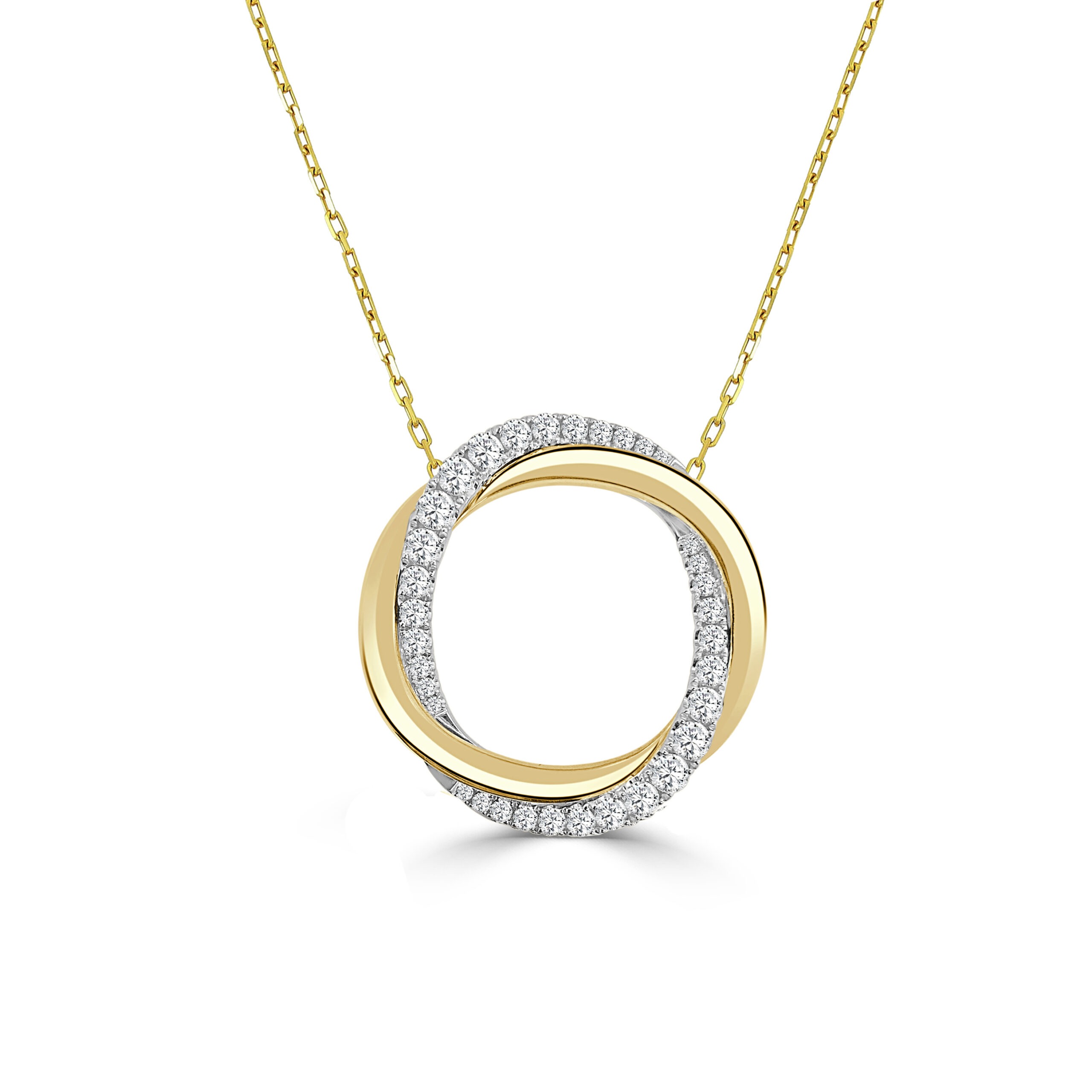 1ctw Diamond Twisted Circle Two-Tone Pendant Necklace