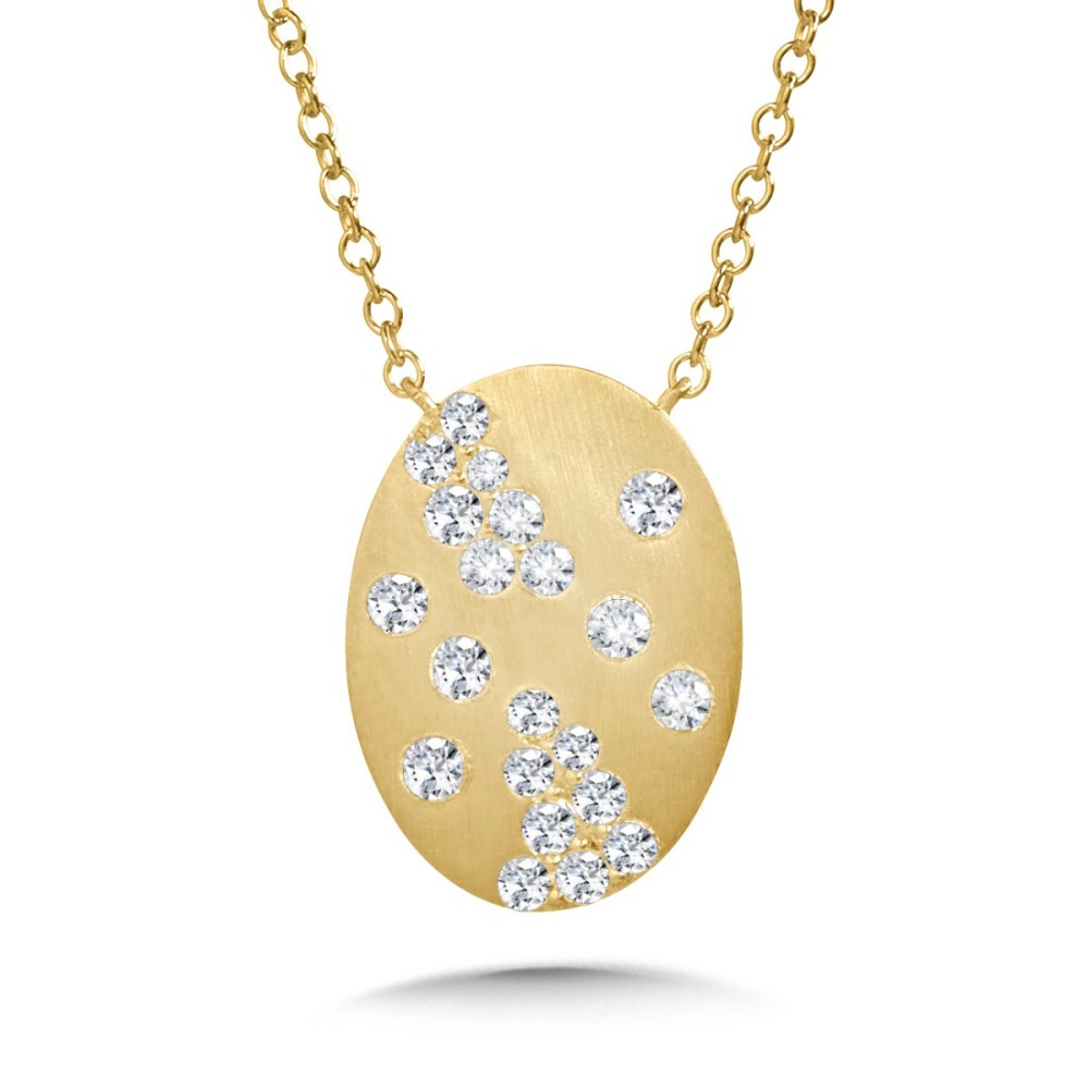 Yellow Gold 1/3ctw Diamond Oval Pendant Necklace