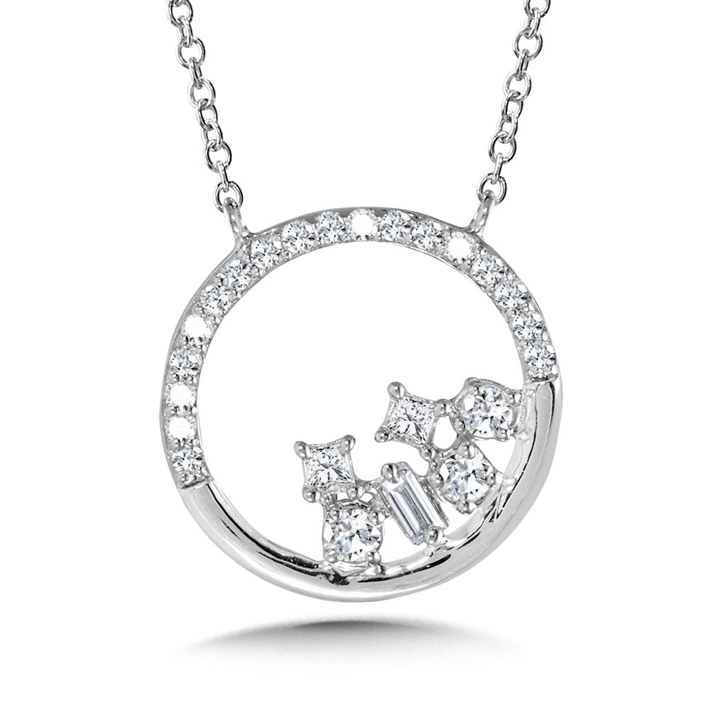 White Gold 1/10ctw Diamond Cluster Circle Pendant Necklace